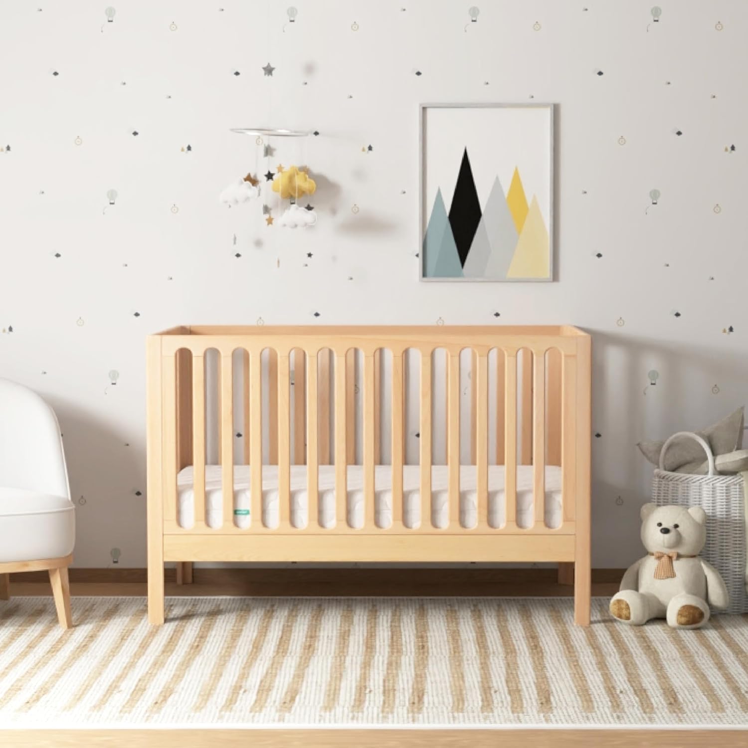 Newton Baby Galileo Standard Crib, Solid Beech Wood in Natural Color, 3-in-1 Convertible Crib with Toddler Bed Conversion Kit, Ultra-Safe Non-Toxic Finish