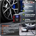 FORTEM Tire Inflator Portable Air Compressor 150 PSI, 12V Electric Bike Pump for Car Tires and Bicycles with LED Light, Digital Tire Pressure Gauge w/Auto Shut Off, Carrying Case