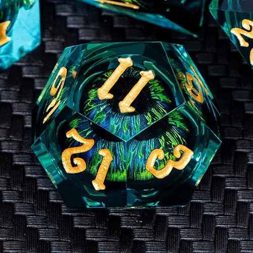 Miniatura 4 de ARUOHHA DND - Juego de dados de ojo de dragón con núcleo líquido, resina azul, bordes afilados, con caja de regalo, dados poliédricos de Calabozos y