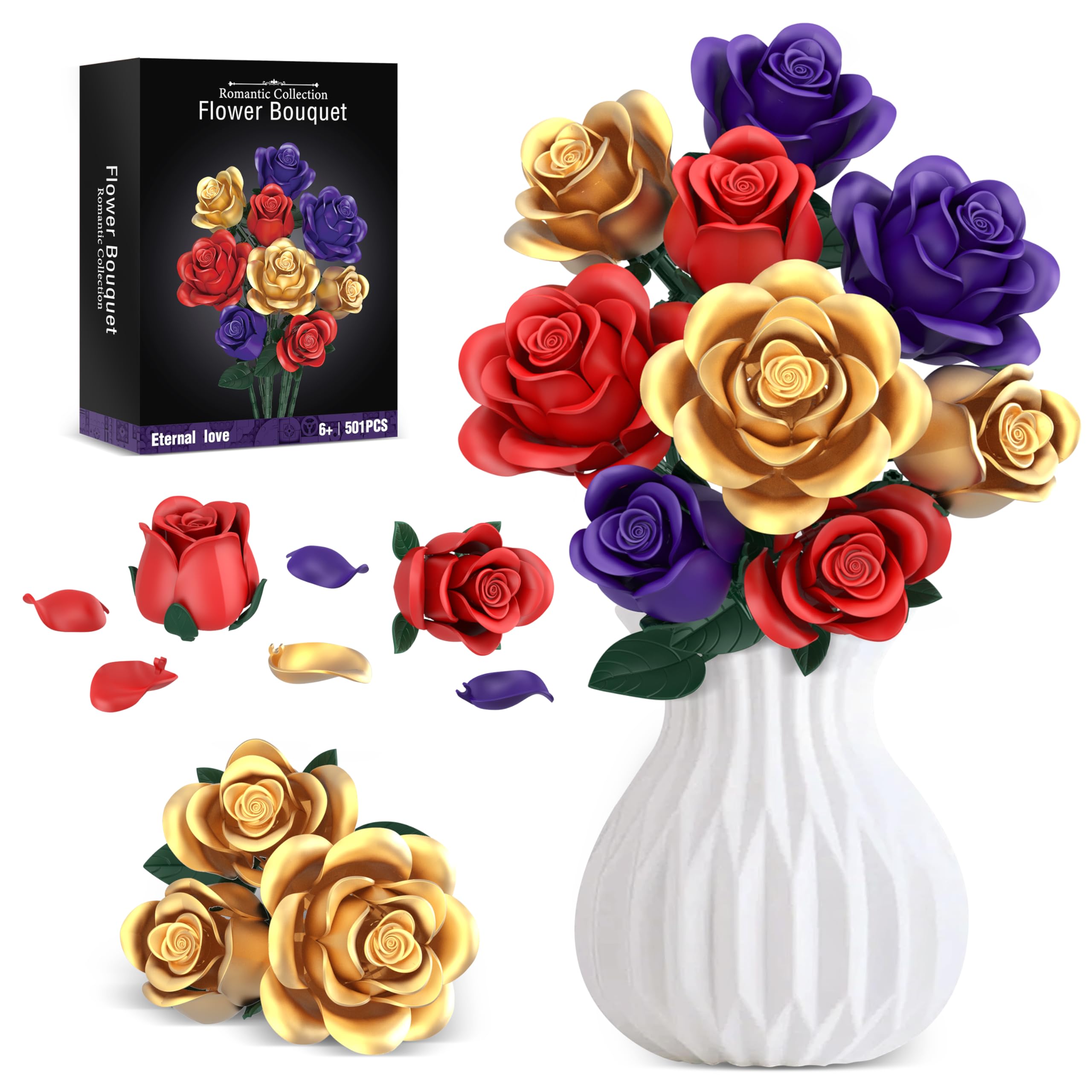 Amazon.com: Rose Bouquet Flowers Building Set, 501Pcs Red Purple