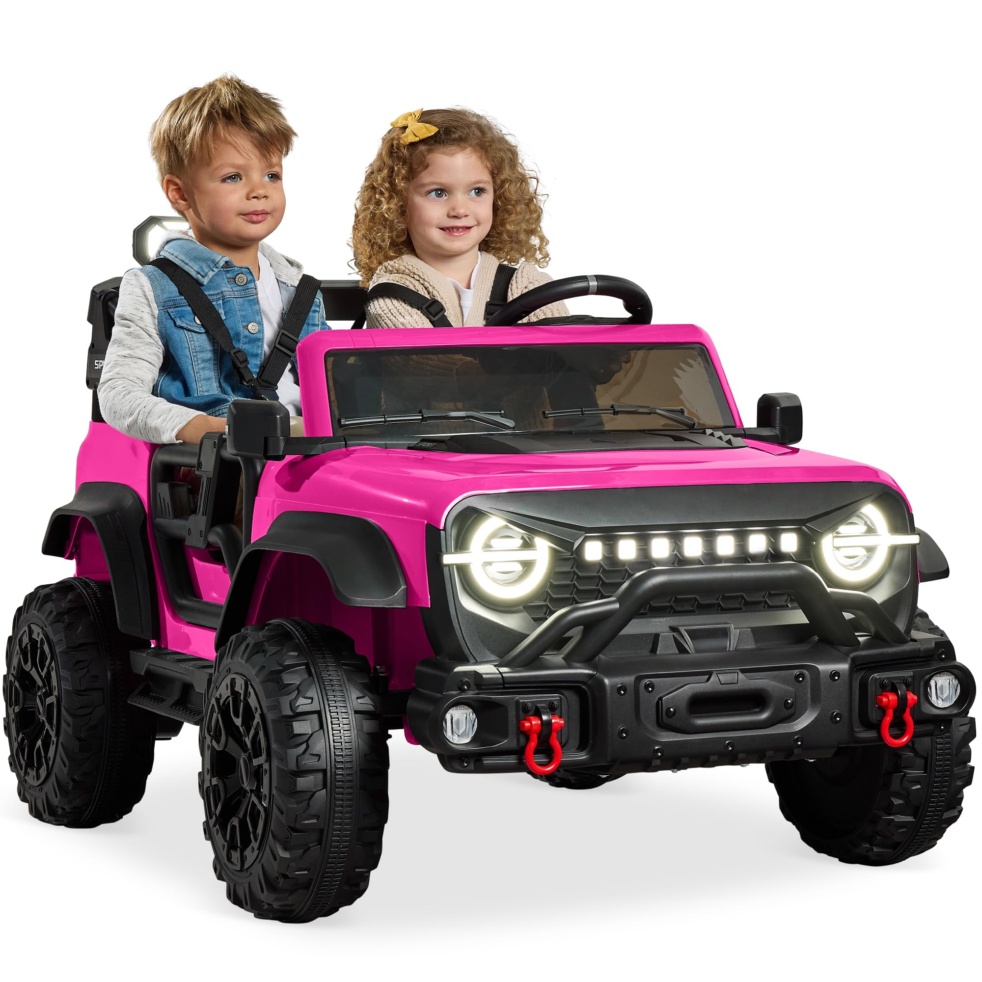 Best Choice Products Kids 24V 2-Seater Electric Ride On Car Truck w/ 132lb Weight Capacity, Parent Control, Bluetooth, LED Lights - Hot Pink