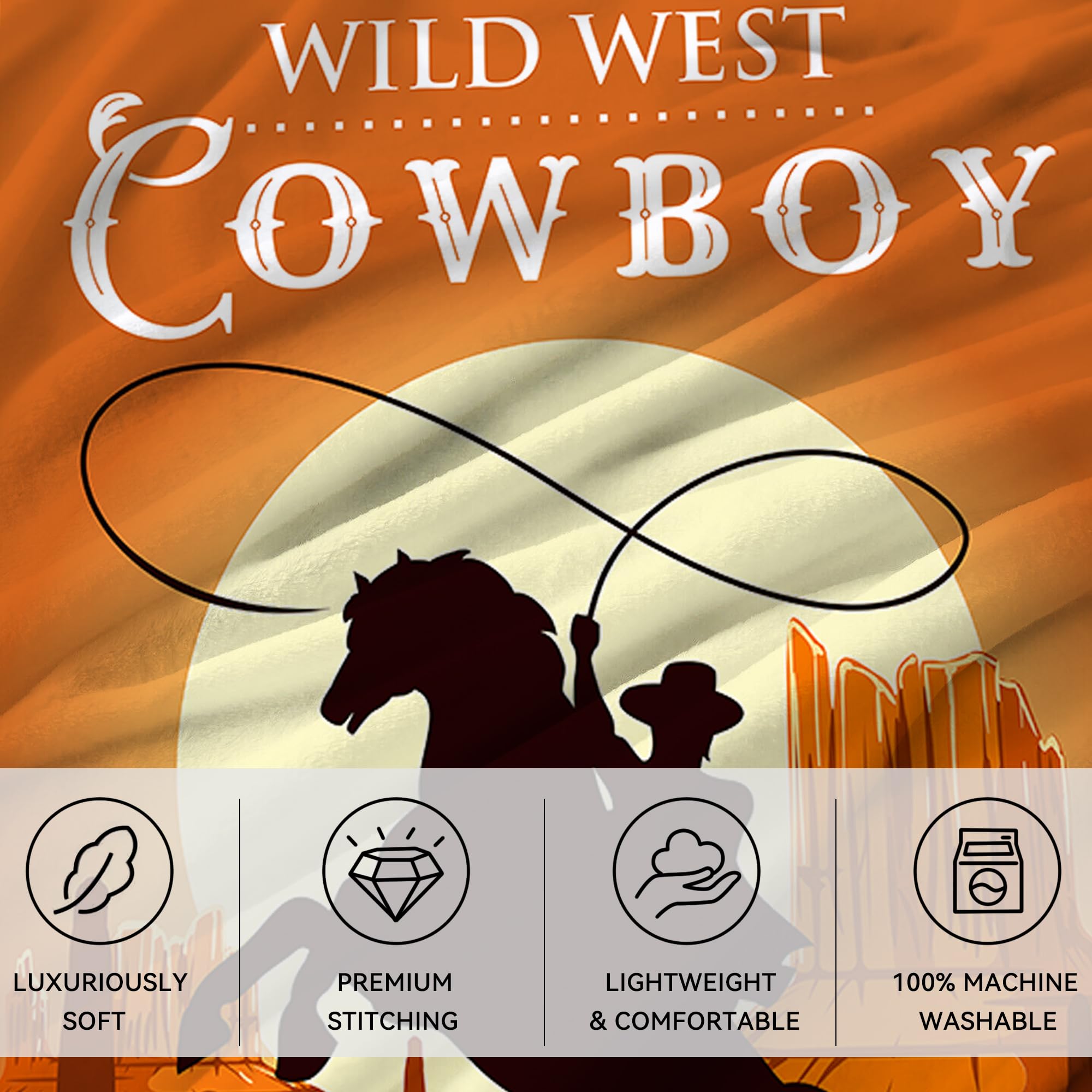 WZOMT Western Cowboy Blanket, Rodeo Cowboys Riding Horses Sunset Blanket, Cool Western Throw Blanket, Cowboy Themed Gifts, Cowboys Gifts for Men Women Kids, Soft Fan Gifts,50