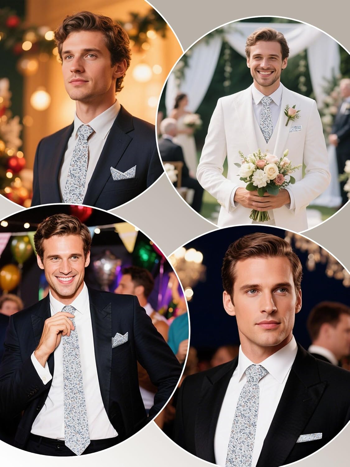 Mantieqingway Floral Ties for Men Cotton Skinny Flower Neckties with Handkerchief Mens Floral Tie for Wedding Graduation - Image 6