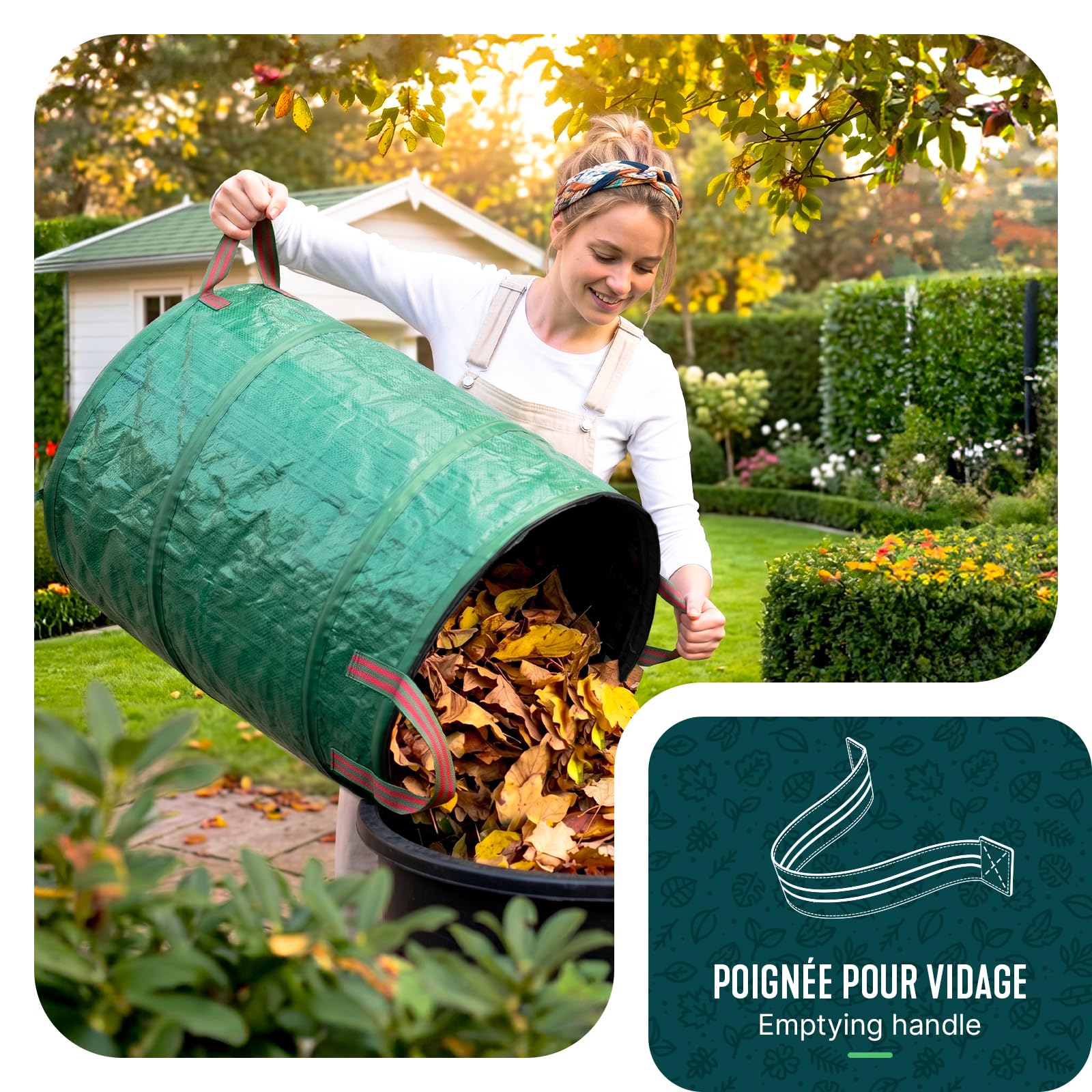 VOUNOT® 3 x Sacos Basura 170L Bolsas de Basura de Jardín Pop Up, Bolsa Residuos con Asas, Plegables y Reutilizables
