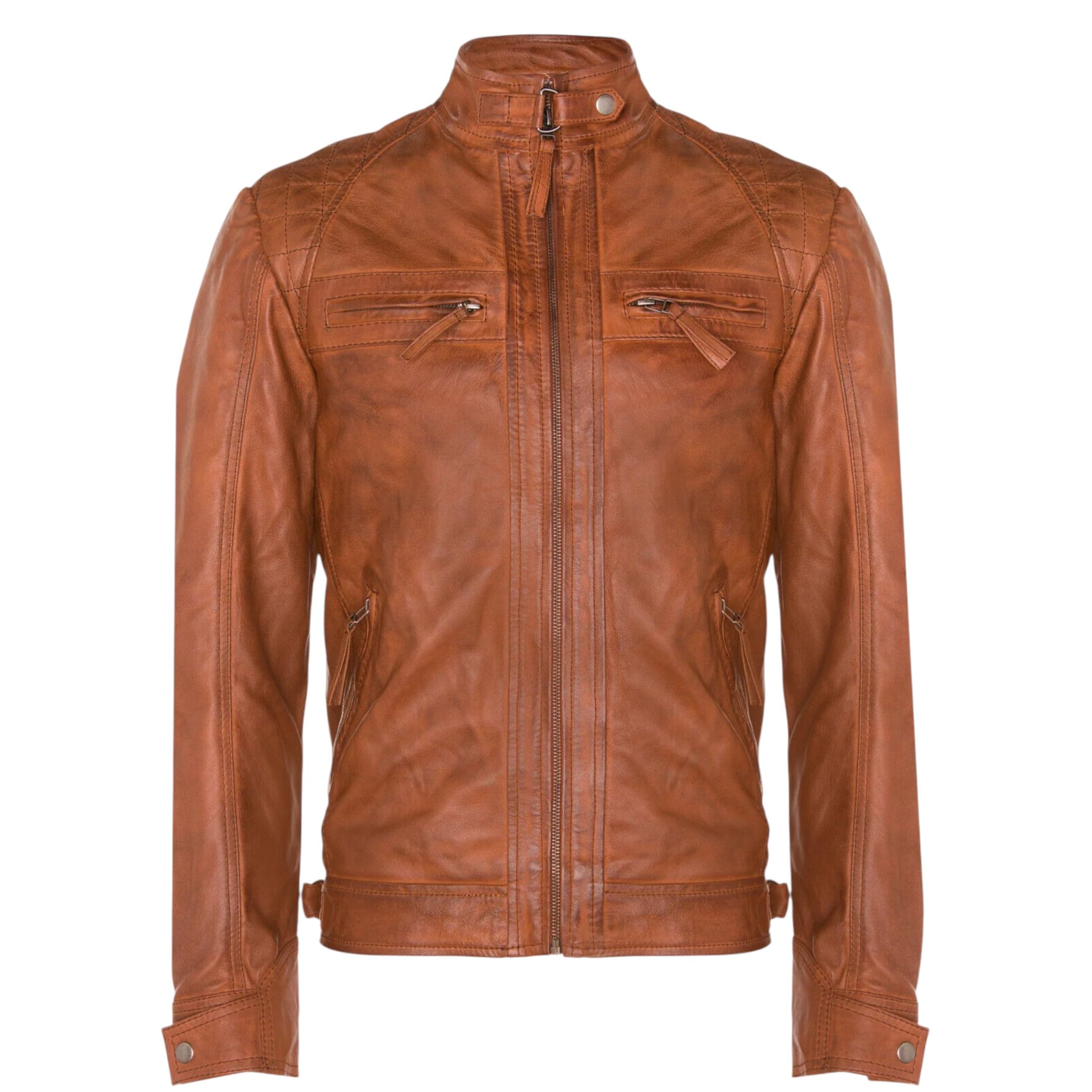 Infinity Leather Men's Tan Vintage Retro Quilted Real Nappa Leather Jacket