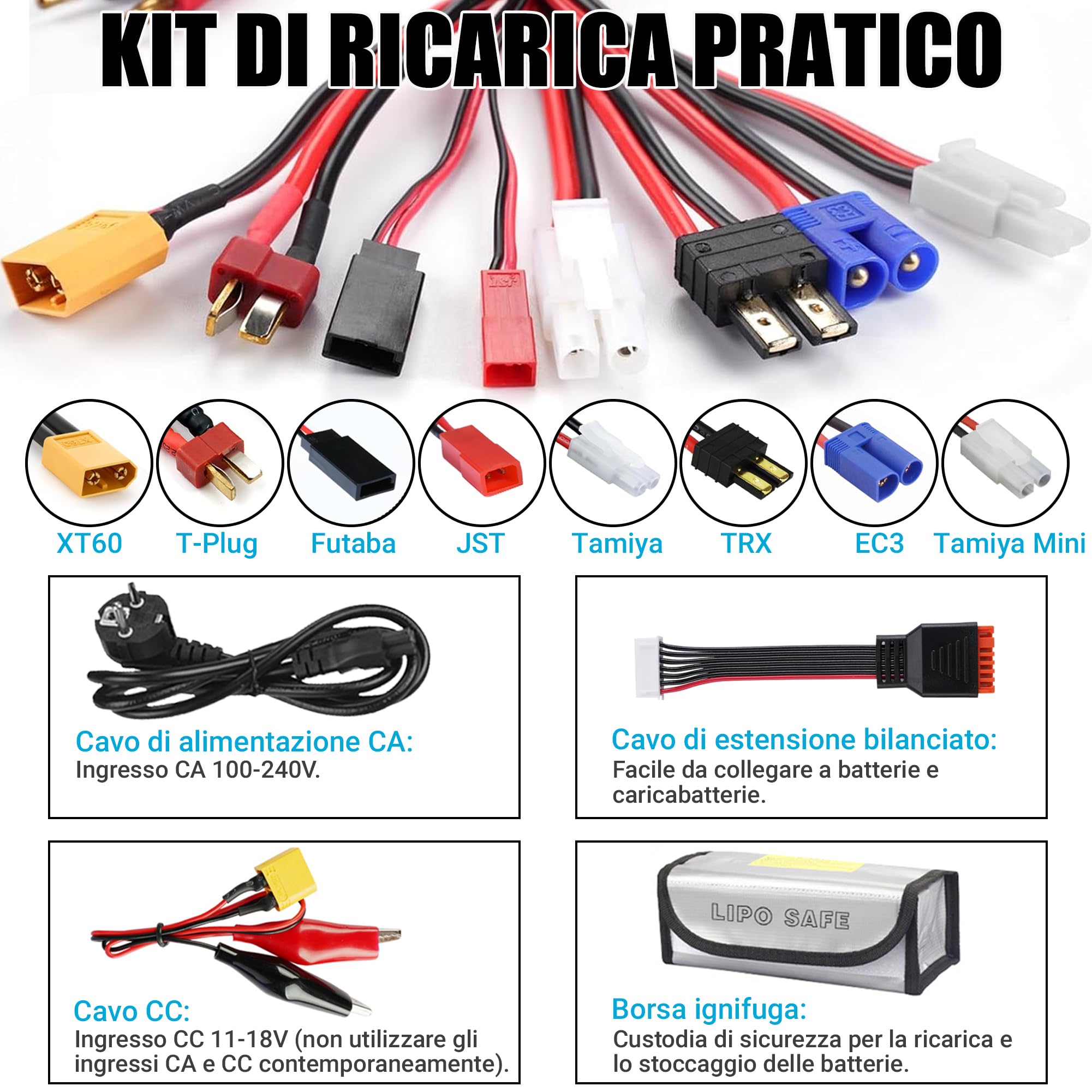 HTRC C150 Caricabatterie Lipo 150W 10A – Caricabatterie RC e Bilanciatore Batterie per LiHV/LiPo/Li-Ion/LiFe (1-6S), NiMH/NiCd (1-15S), PB (2-20V) – AC/DC, Display LCD, 20 Memorie
