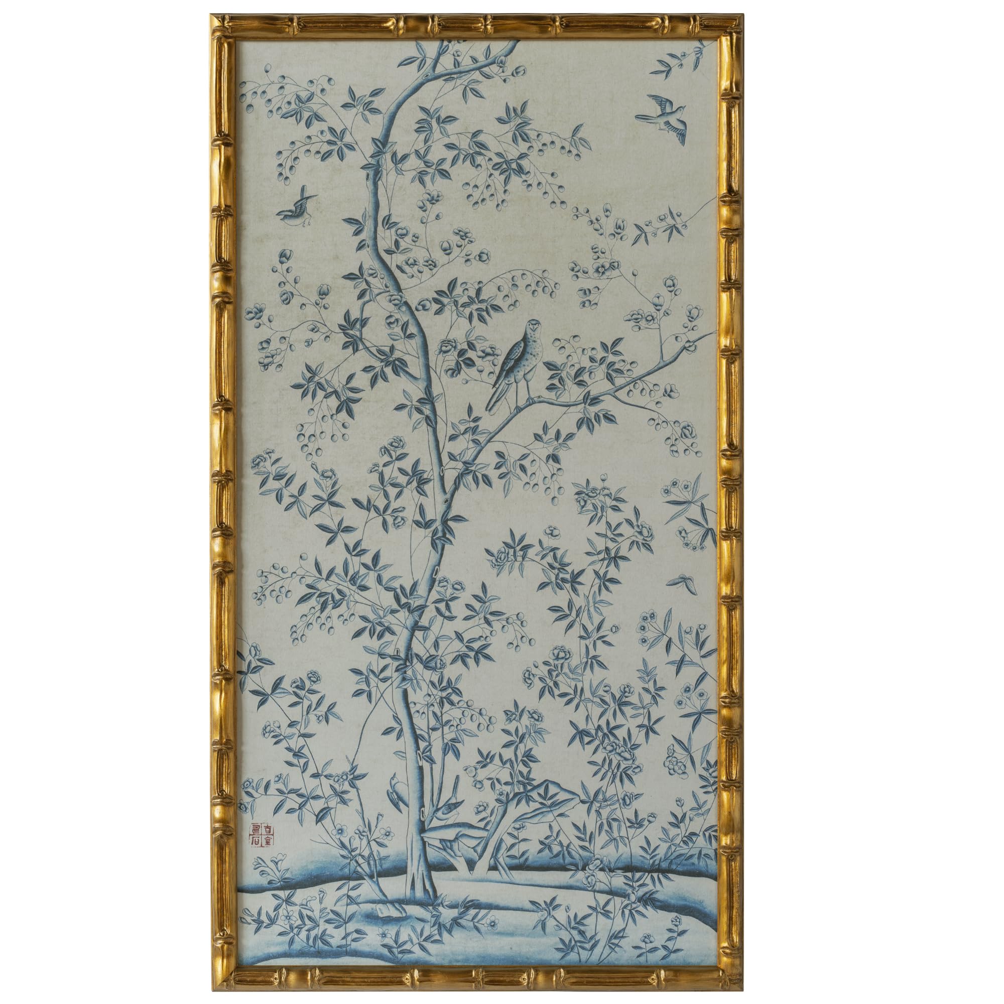 HongFengtang Chinese Rice Paper Print China Flower And Bird Bamboo Frame 19.5 X 35.8 Inches (B)