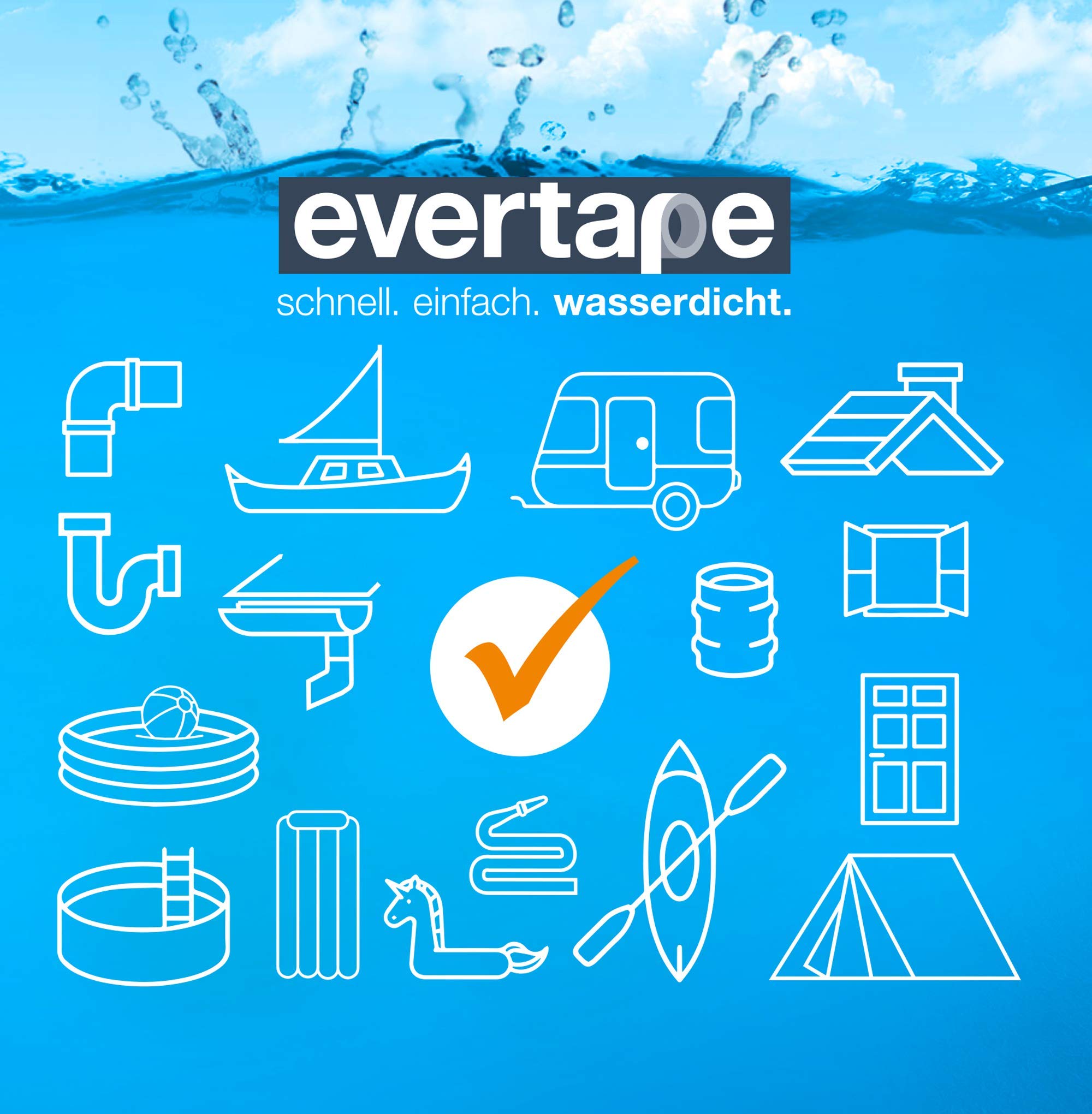 Evertape Repair Kit, Reparaturset, wasserdicht, Set zum Abdichten und Reparieren - auch auf nasser Fläche und unter Wasser verwendbar (10 x Tape 10 cm x 10 cm) transparent (Packung mit 2)