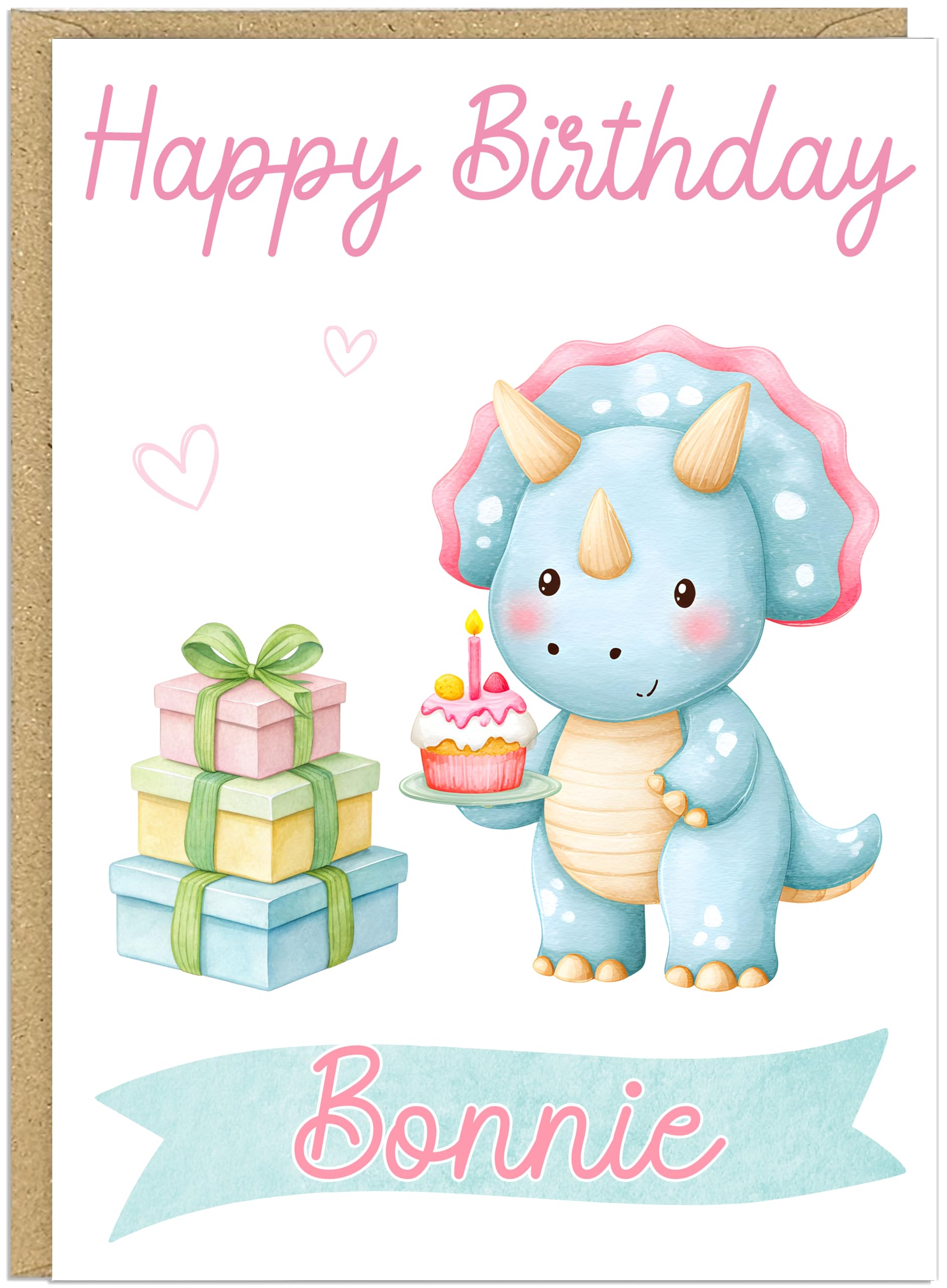 Personalised Happy Birthday Dino Card For Children - Cute Pastel Dinosaur Balloons Design - Add Child's Name For Girls Boys Kids Birthday Greetings Card Keepsake (Design 8)