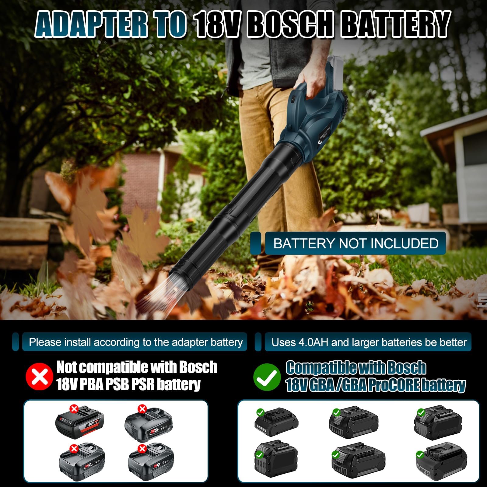 Schnurloser Laubbläser Kompatibel Mit Bosch Professional 18V System Akku GBA/CORE/ProCORE/AMPShare 18V, 6 Geschwindigkeiten Elektrischer Laubbläser Bürstenlosem, Für Rasenpflege, Garten
