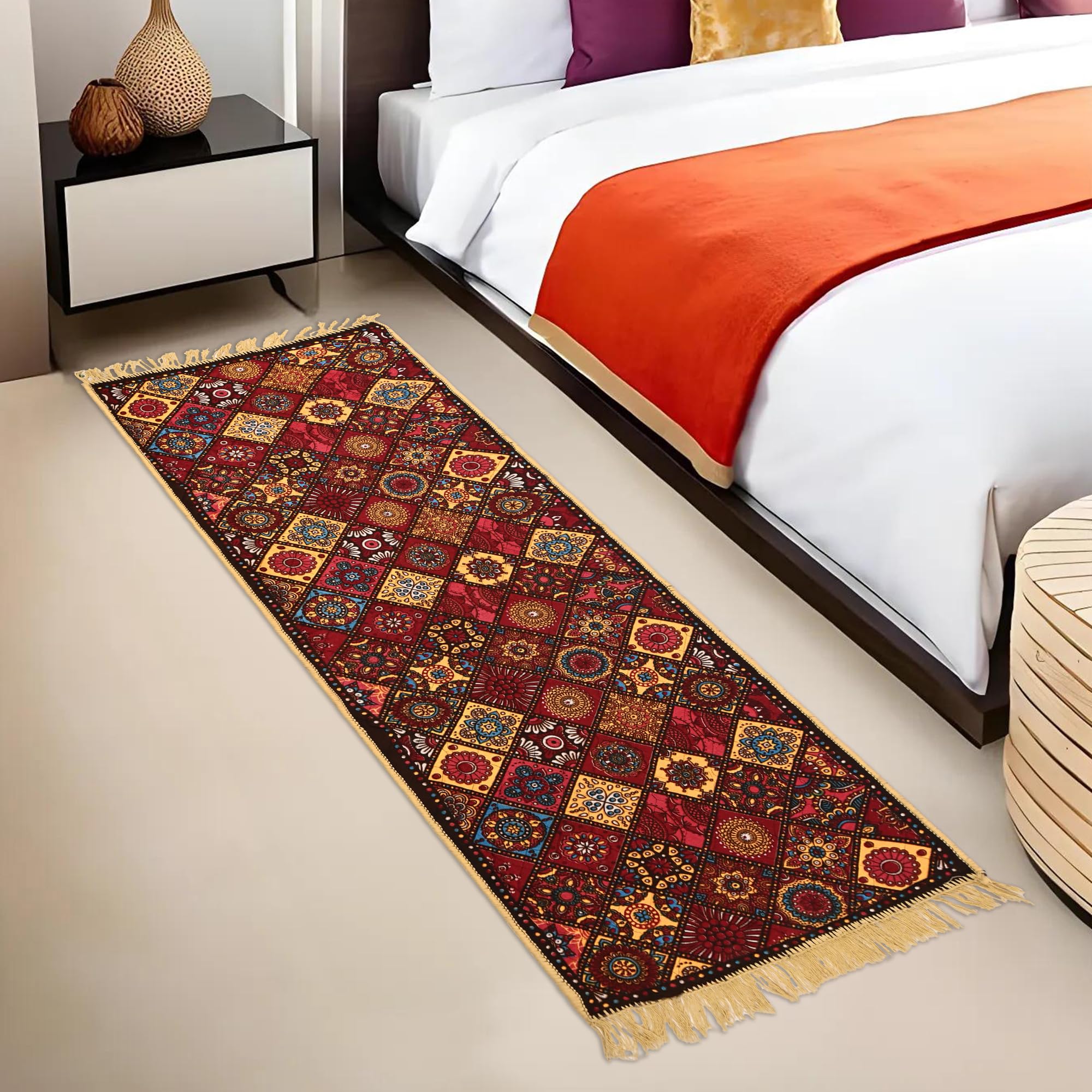 Kuber Industries 2x6 Feet Shaneel Bed Side Runner For Kitchen | Easy To Clean & Multipurpose Runner For Home, Bedroom & Living Room | Rangoli Print - Multi Colour