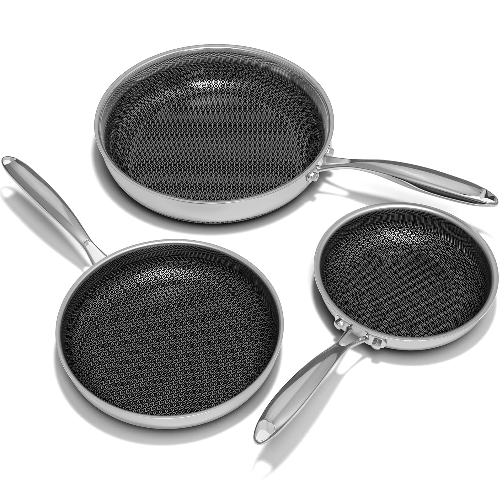 Photo 1 of Umite Chef Hybrid Non Stick Frying Pans Set, 8, 10 and 12-Inch Stainless Steel Skillets Pan for Cooking, Dishwasher & Oven-Safe Cooking Pan, Stay-Cool Handles, Induction Compatible PFOA Free Cookware
