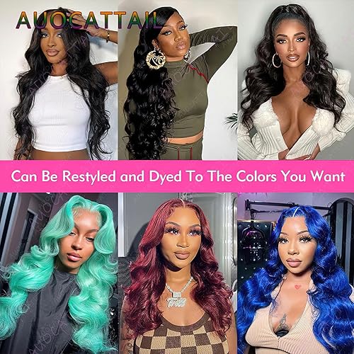Miniatura 6 de AUOCATTAIL Pelucas de cabello humano brasileño natural con encaje frontal, pelucas transparentes HD con cuerpo ondulado, sin pegamento, densidad del