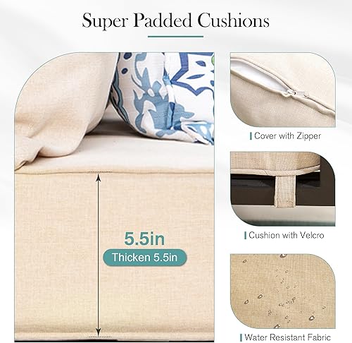 Miniatura 2 de PHI VILLA Juego de 2 sillas de sofá de patio al aire libre, sillones metálicos para patio, sofás resistentes para exteriores con cojines de 5.5