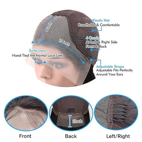 Miniatura 4 de Aliglossy Peluca de cabello humano lacio con encaje frontal de 13 x 4 pulgadas, predepilada con cabello de bebé, peluca frontal transparente HD,