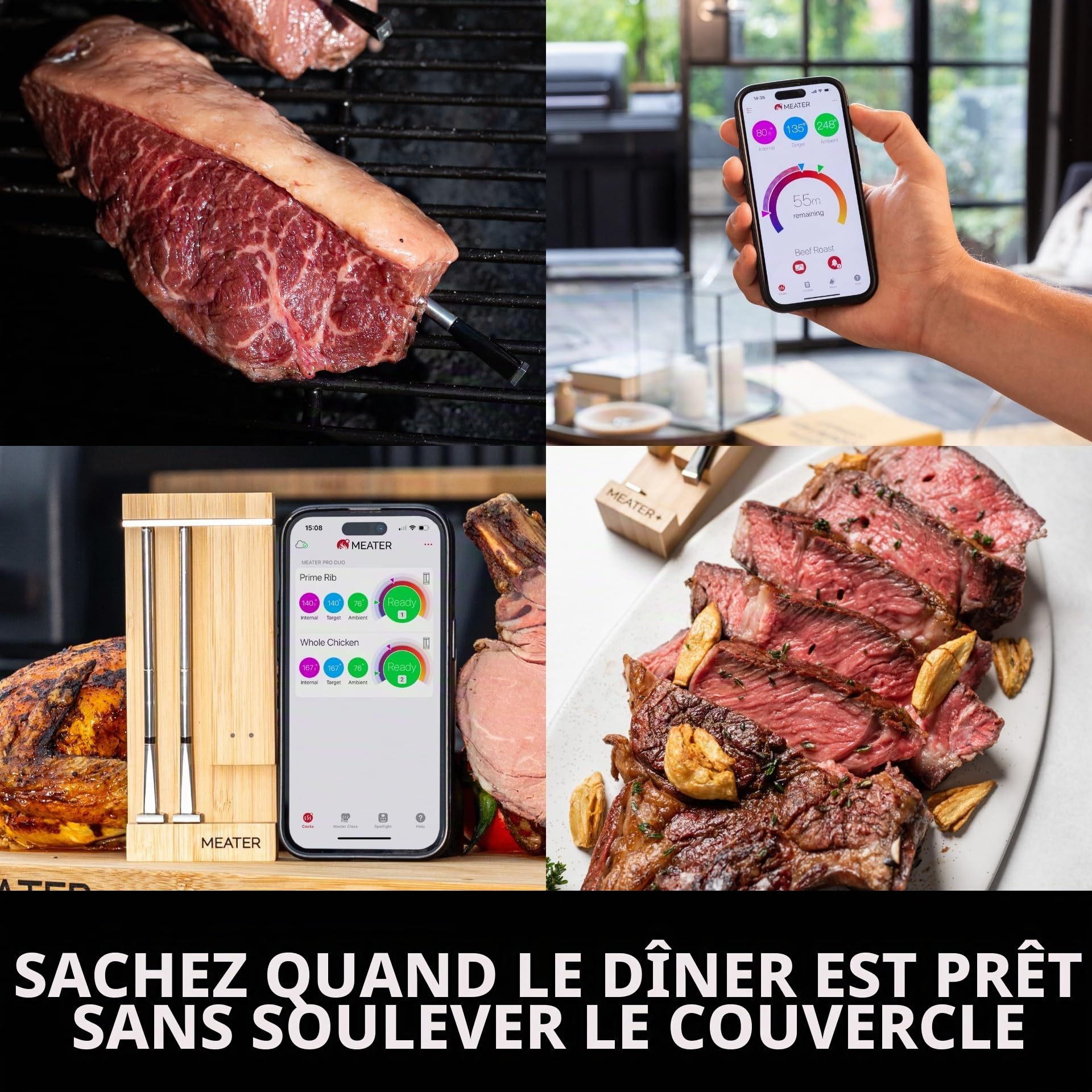 Meater Pro Duo : thermomètre numérique intelligent | Résistance 550 °C | Grande portée | Précision certifiée | BBQ, four, fumoir, friteuse | Plus de 50 recettes
