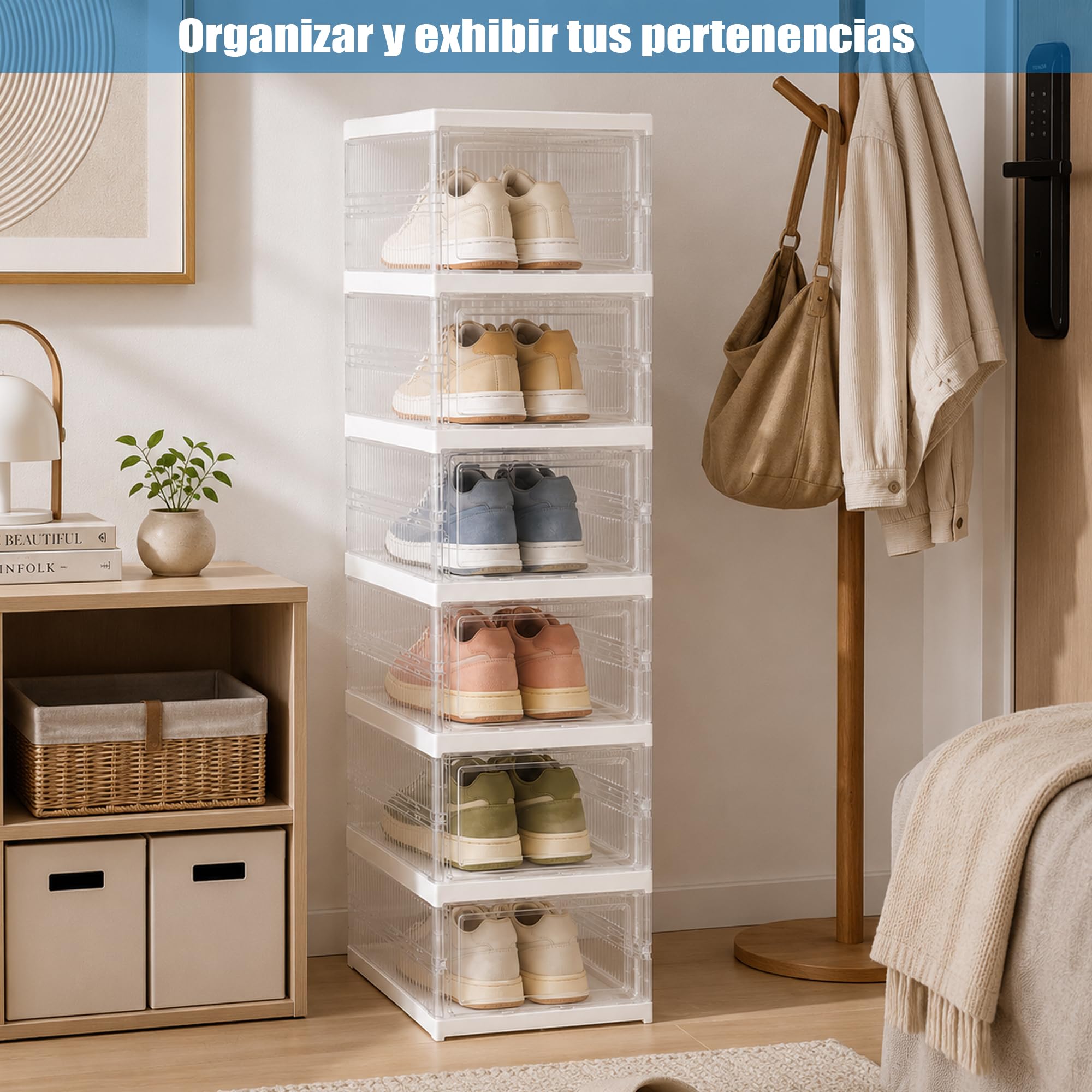 Genérico Organizador de Zapatos Plegable 6 Niveles, 105 x 34,5 x 25 cm | Sin Instalación, Puerta Transparente Antipolvo, Gran Capacidad, Armario Zapatero