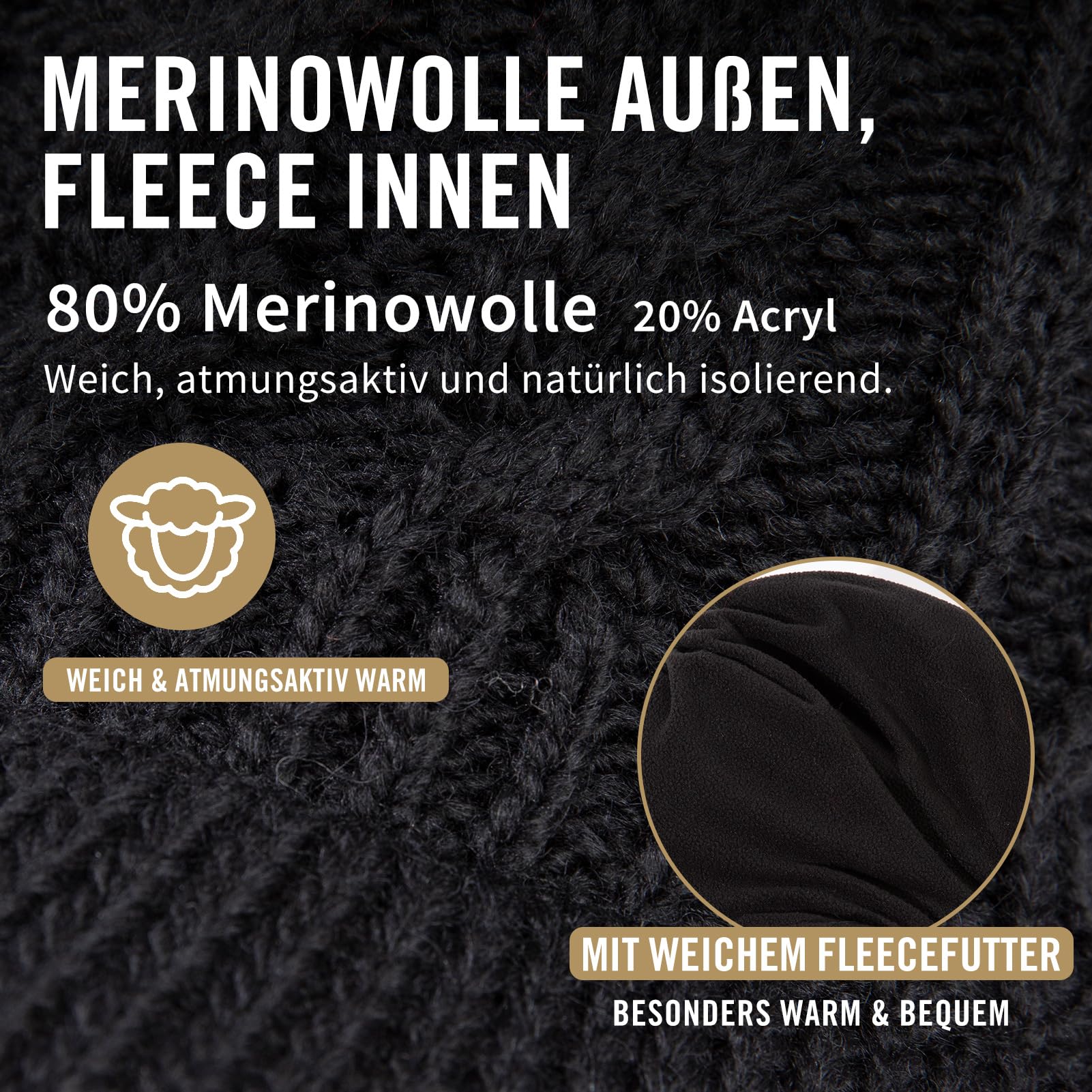 TOP-EX ChicPony Bonnet d'hiver en laine mérinos avec visière, 3 ouvertures tressées, doublure polaire, chaud et coupe-vent pour femme