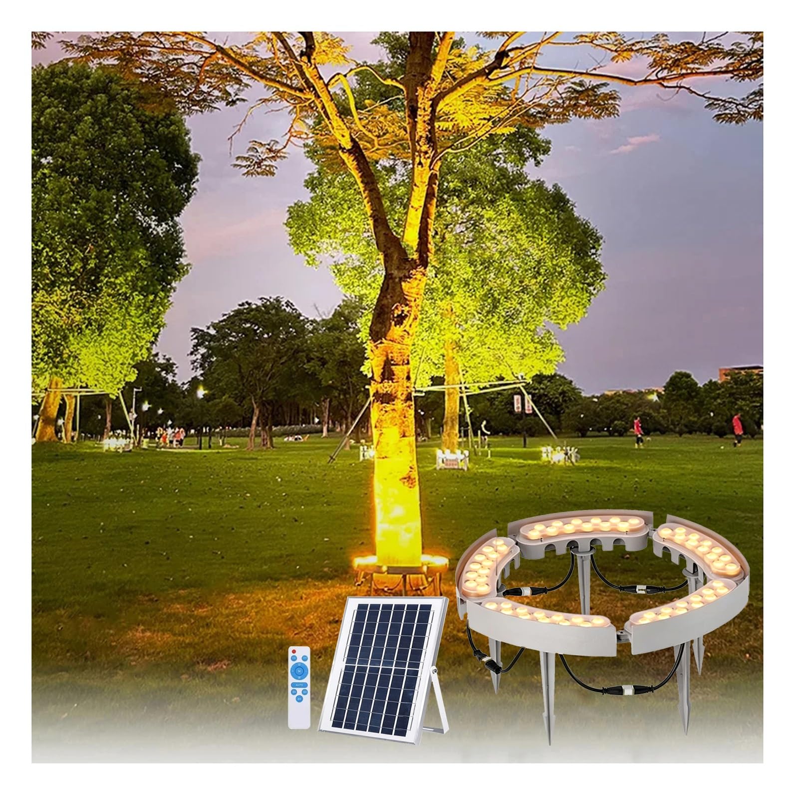 JCWGLY Outdoor Solar Powered LED Palm Tree Light, Warm White Light Landscape Lighting IP65 Waterproof Spotlight, 60-84W Ring Floodlight for Yard, Garden(60W)