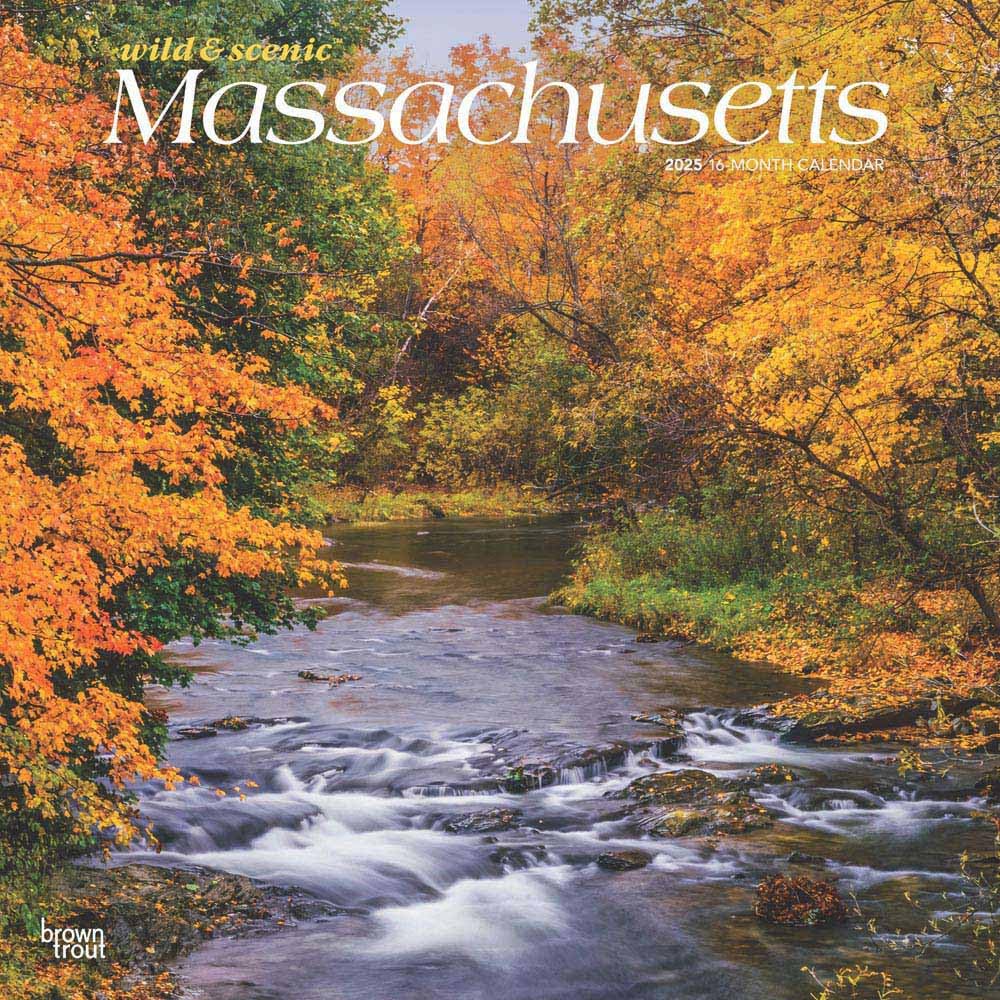 Massachusetts Wild & Scenic | 2025 12 x 24 Inch Monthly Square Wall Calendar | Plastic-Free | BrownTrout | USA United States of America Northeast State Nature