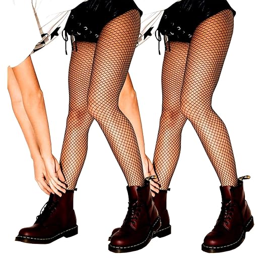 SUREPOCH Women 2 Pairs Fishnet Stockings Black Mesh Pantyhose High Waist Rhinestone Tights