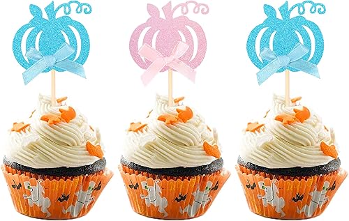 1 paquete de decoración para tartas con purpurina con temática de otoño, revelación de género, selección de pastel de calabaza, decoración de pastel