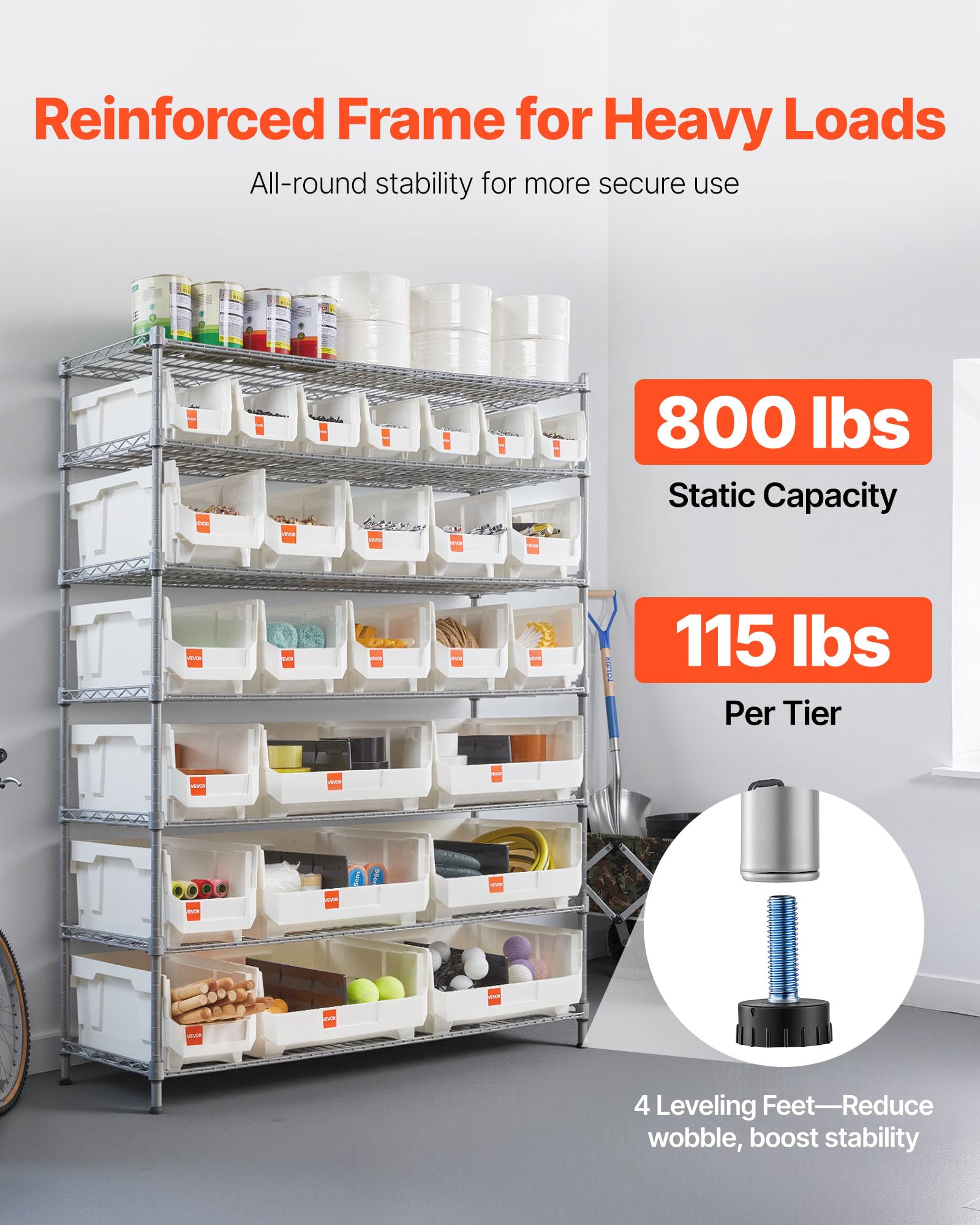 VEVOR Standregal, Lagerregal mit 7 Ebenen & 26 Stapelboxen, Bücherregal, Küchenregal mit Rollen, Fahrregal für Garage, Lager, Büro, Restaurant, Klassenzimmer, Küche, 355x1110x1480 mm