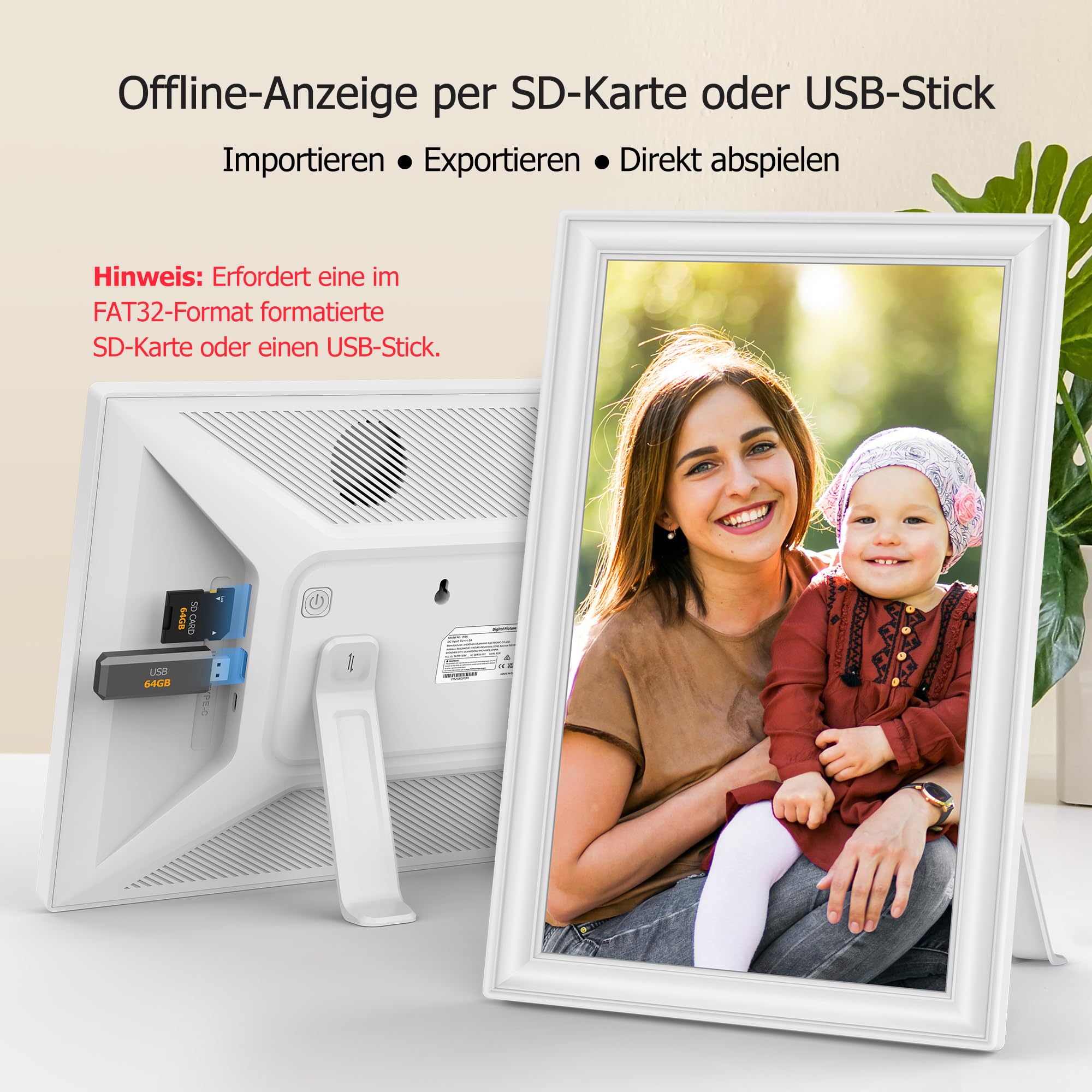 FRAMEO Marco de fotos digital de 64 GB de 15,6 pulgadas, color blanco - FHD 1920 x 1080P IPS pantalla táctil marco digital de rotación automática Marco de fotos electrónico, compartir fotos/vídeos al