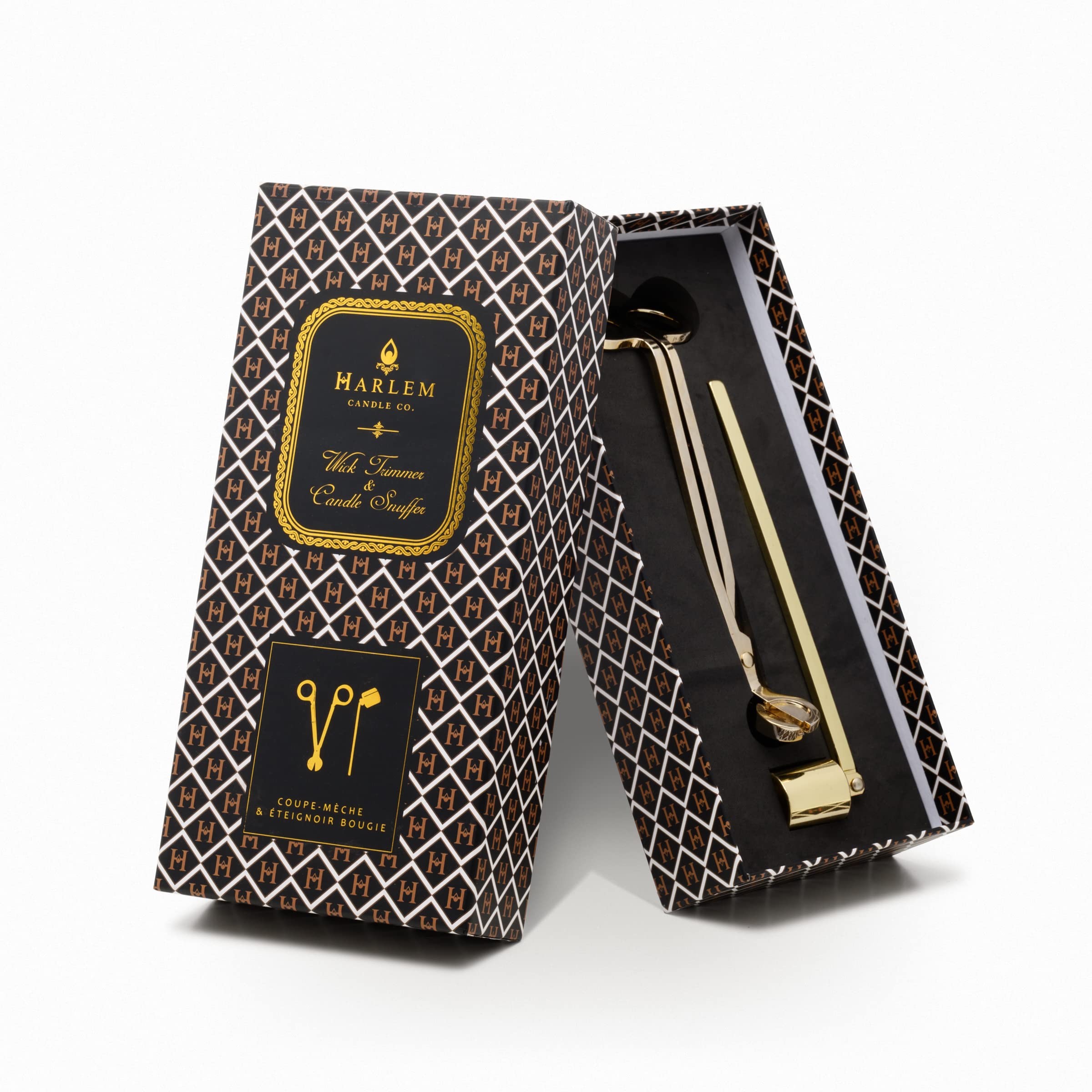HARLEM CANDLE CO.Company Snuffer/Trimmer Set of 2, Snuffer Extinguisher and Wick Trimmer Cutter, Stainless Steel with Gold Finish, Gift Box Packaging