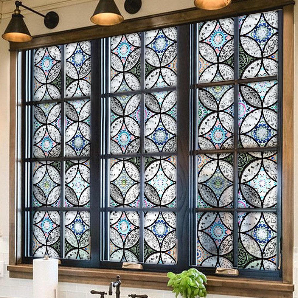 dktie Fensterfolie, Vinyl, nicht klebend, Sichtschutz, Buntglas-Fensterfolie für Badezimmer, Dusche, Tür, Hitze, Cotrol Anti-UV, 90 x 200 cm