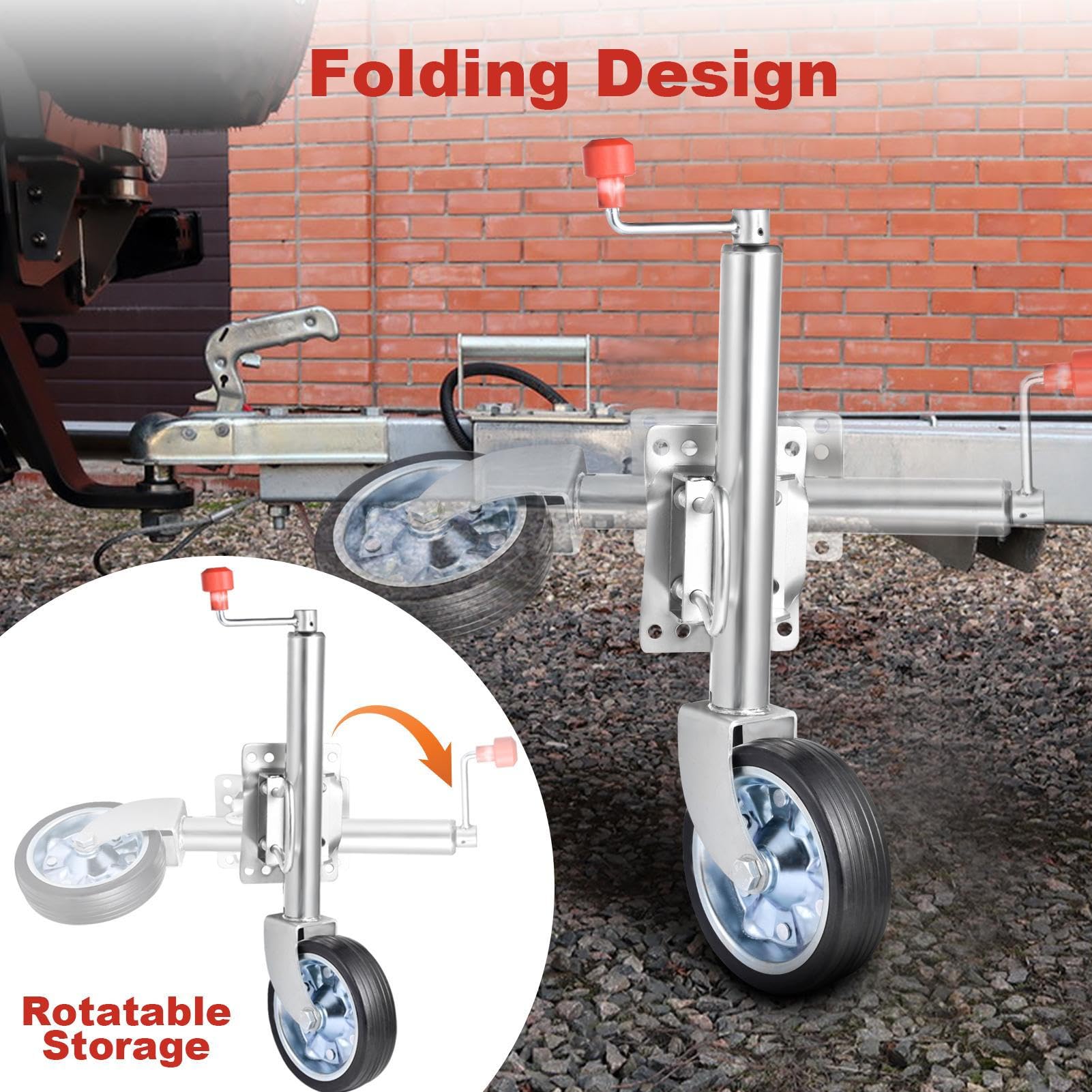 Cric de remorque pivotant, roue en caoutchouc plein pour remorque de bateau, 680 kg, pour camping-car, bateau