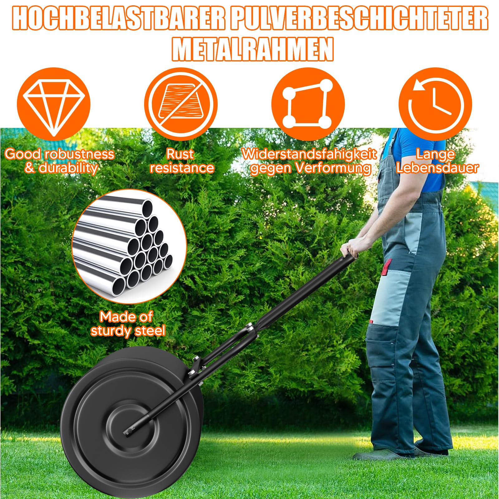 VELPAX Rullo Giardino 40 Litri 50 CM Lamiera D'acciaio