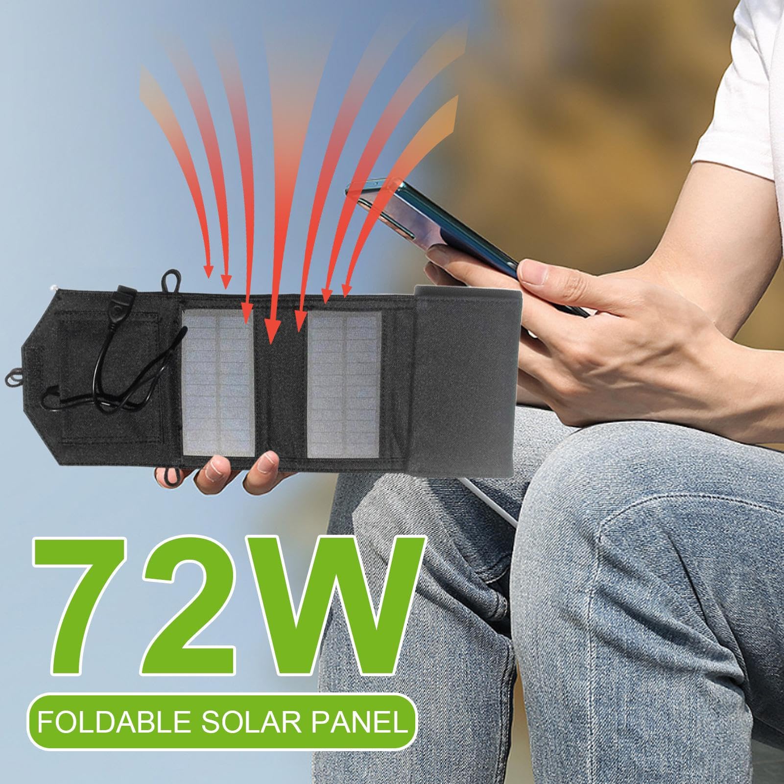 Składane panele słoneczne, 72 W, podróżny generator paneli słonecznych, kontroler ładowania, lekki, wodoodporny falownik do kampera, balkonu, wędrówek z plecakiem, do domu, na zewnątrz, podróż