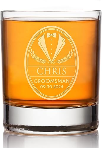 Individual, regalos de padrinos de boda, vidrio de whisky personalizado para padrinos de boda, regalos de propuesta de padrinos de boda, regalos