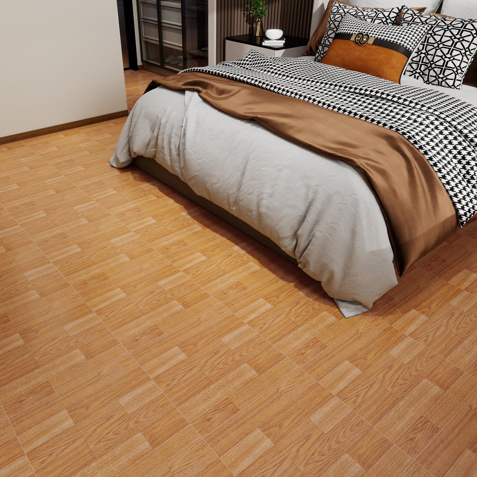 Piastrelle autoadesive per pavimenti in vinile, 30,5 x 30,5 cm, effetto assi fai da te, per cucina, bagno, camera da letto, soggiorno, 30 piastrelle in legno di quercia chiaro