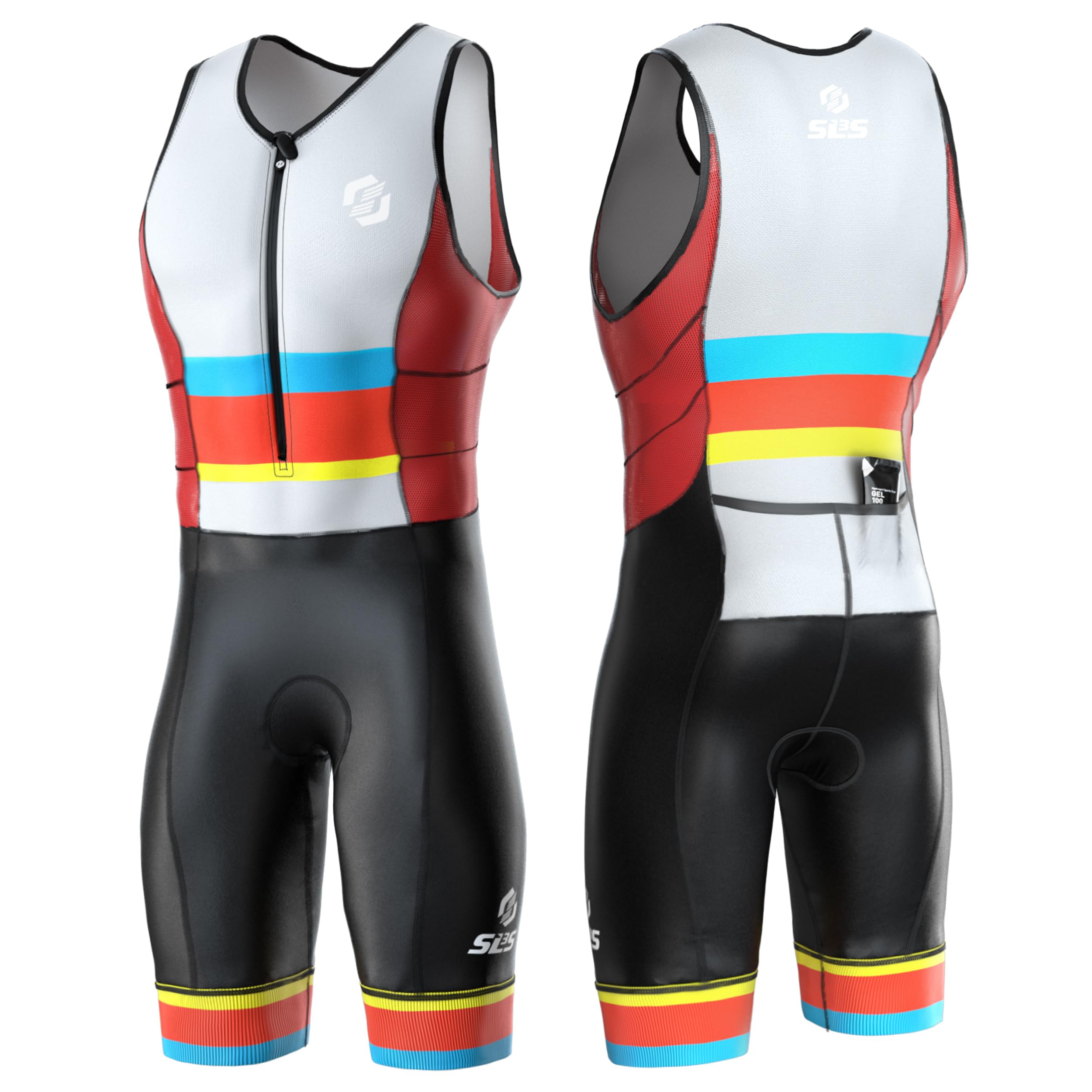 Sls3 Men's Racing Stripes Triathlon Suits - Durable Frt Tri Suit - Sleeveless Trisuit - Lightweight Tri Suit, 2 Pockets (, Large)