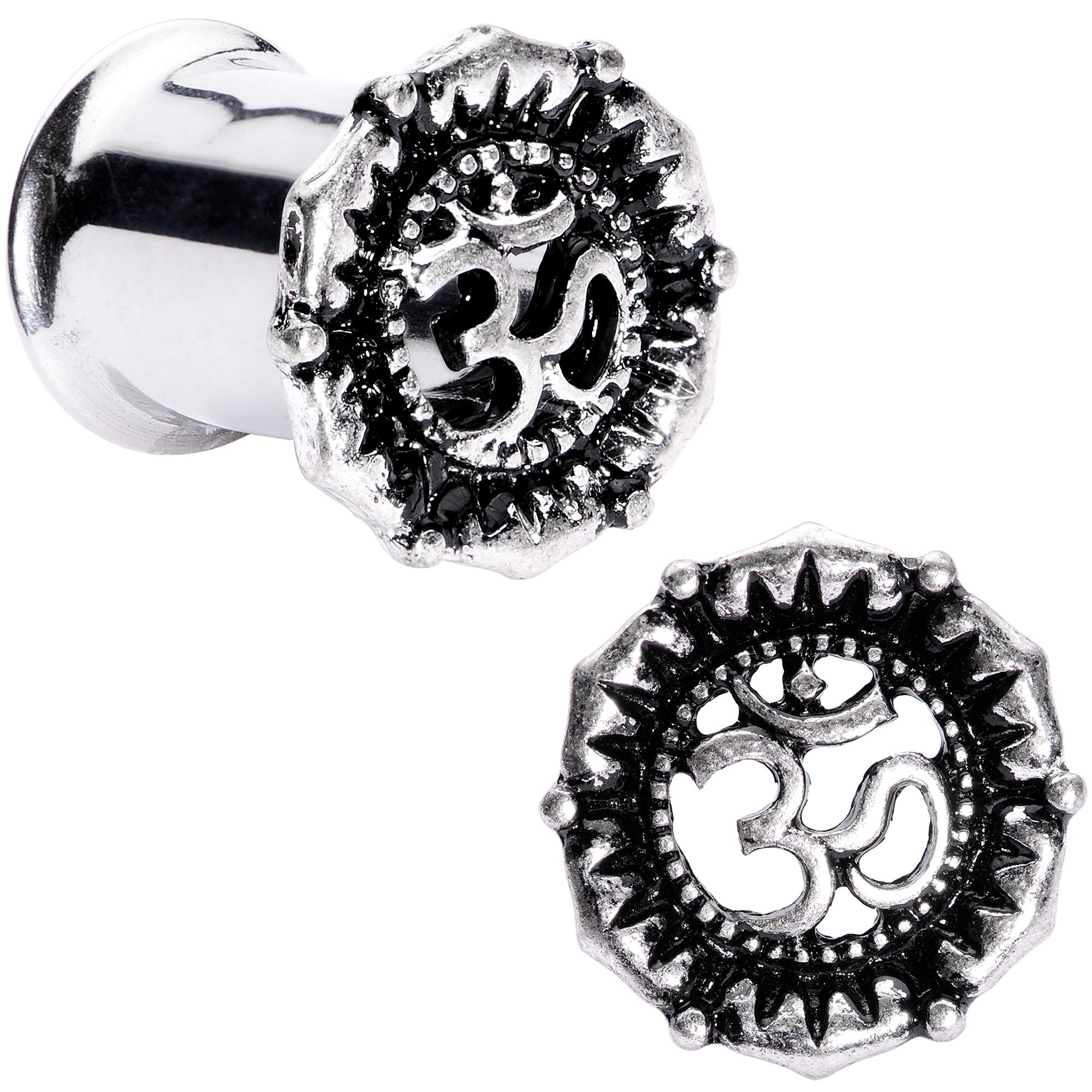 2Pc Steel Double Flare Tunnel Yoga Ohm Ear Gauge Plugs Set of 2 6mm to 16mm