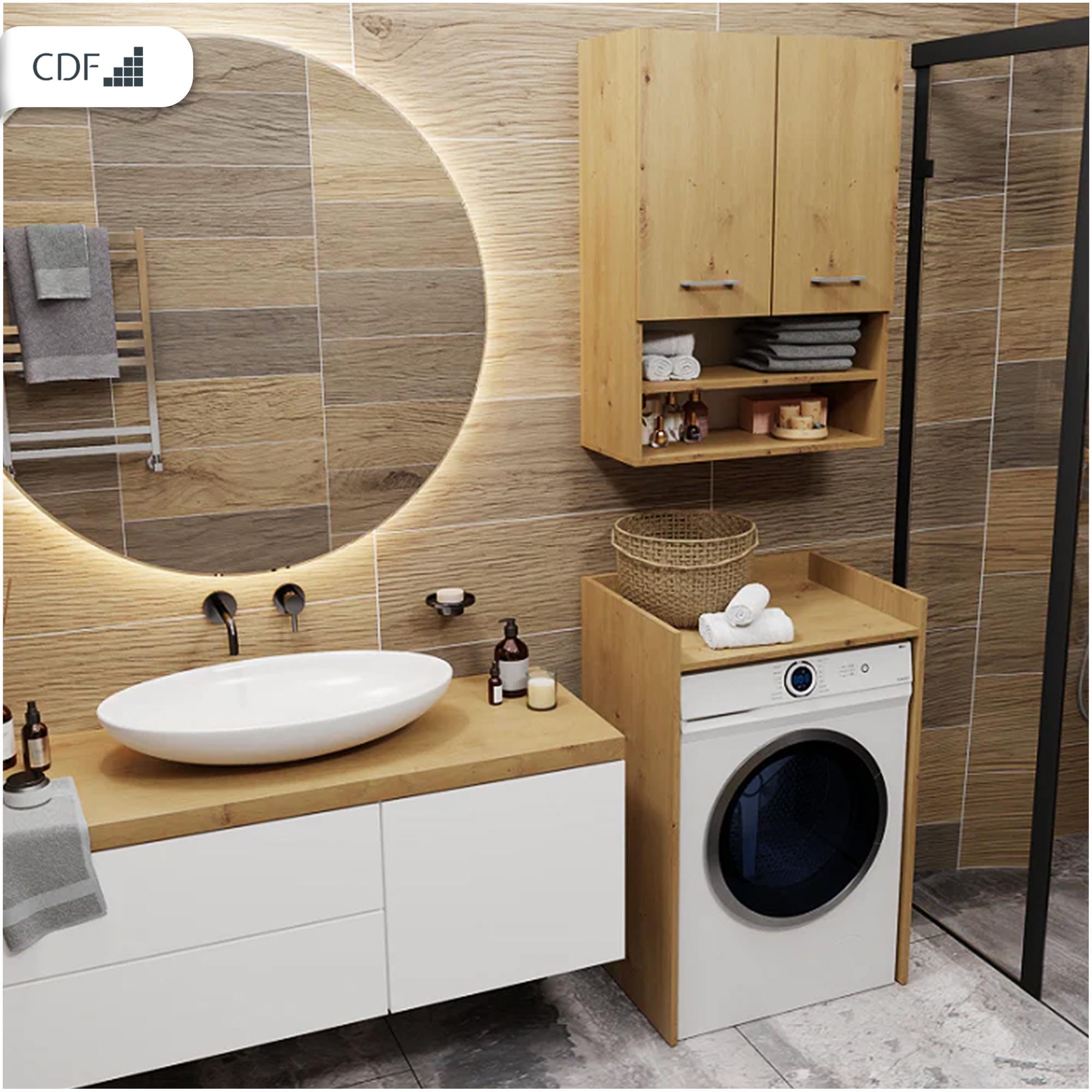 CDF Estantería sobre Lavadora Mueble de Baño Salvaspazio con Estante de Almacenamiento Estructura de Pie para Lavandería 64 x 97,5 x 50 cm - Roble Artisan
