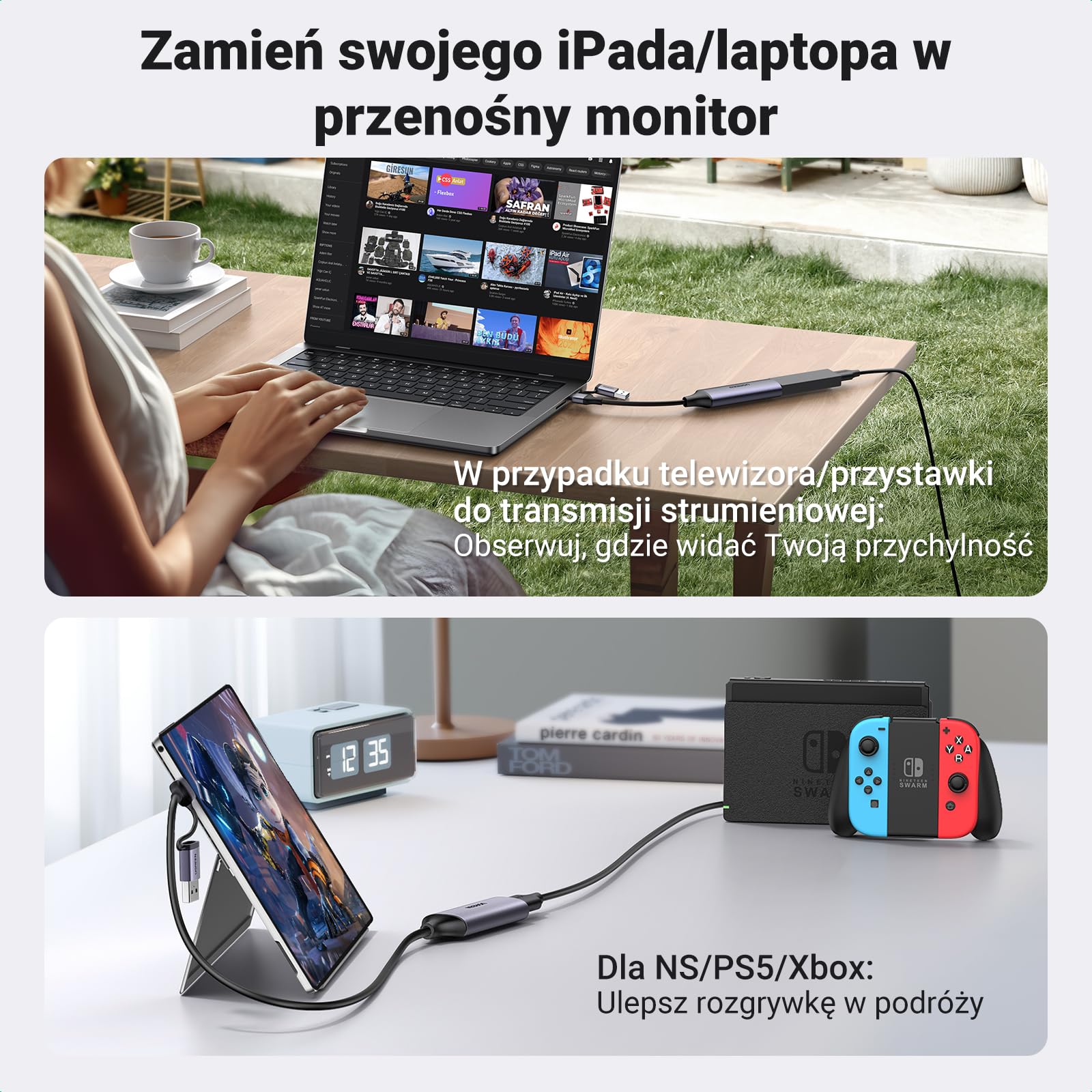 UGREEN Karta capture, wejście 4K, zapis 1080P, HDMI na USB C/A | 1080P Video Grabber do gier, nagrywania, streamingu, kompatybilny z Switch PS5 Xbox TV Stick Camera Laptop iPad Mac