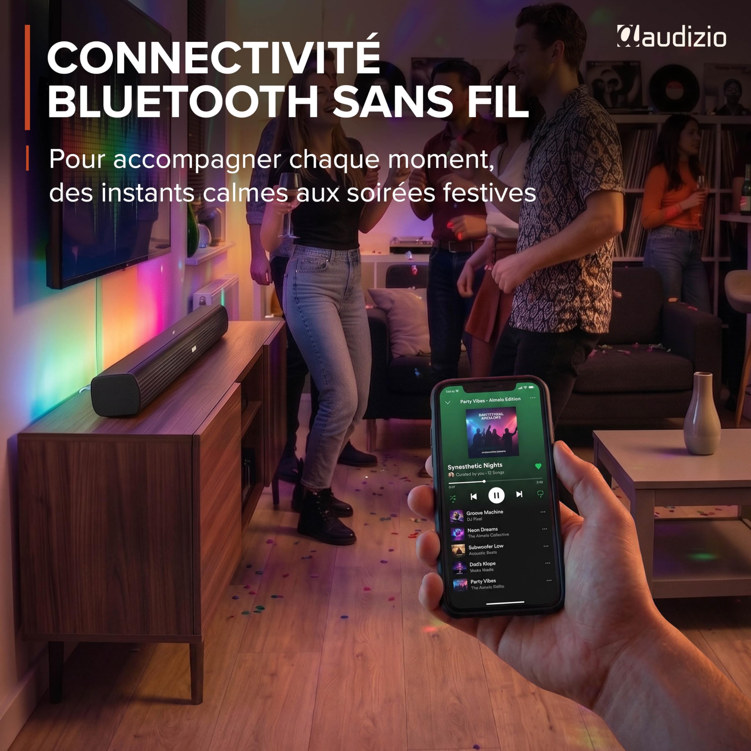 Audizio SB95 Soundbar TV Bluetooth 5.3 HDMI Arc 120W 88 cm Optique Coaxial USB AUX 2 Mini Subwoofers Intégrés
