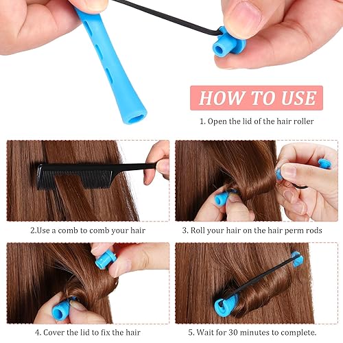 Vista 4 de 100 barras de permanente, rodillos antideslizantes de plástico para ondas frías con banda de goma elástica, rizadores cortos para peluquería