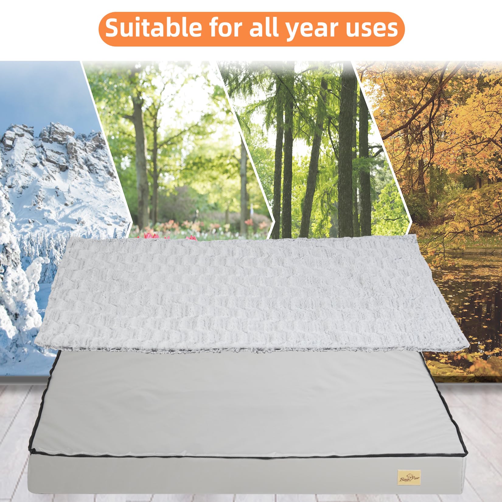 BingoPaw Cama Perro Grande: Colchon Perro Desenfundable 110x85cm Cama para Perros con Espuma Ortopedica y Funda con Revestimiento Impermeable Lavable Gris XL