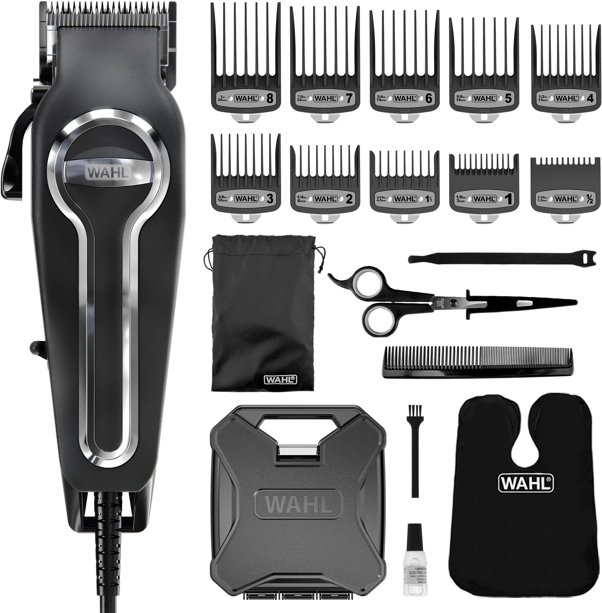 Elite Pro Hair Clipper, Men's Corded Hair Clippers, Hair Clippers for Men, DIY Haircuts, Home Hair Cutting, Men’s Head Shaver, Buzz Cut, Fading, Secure Fit Premium Cutting Combs