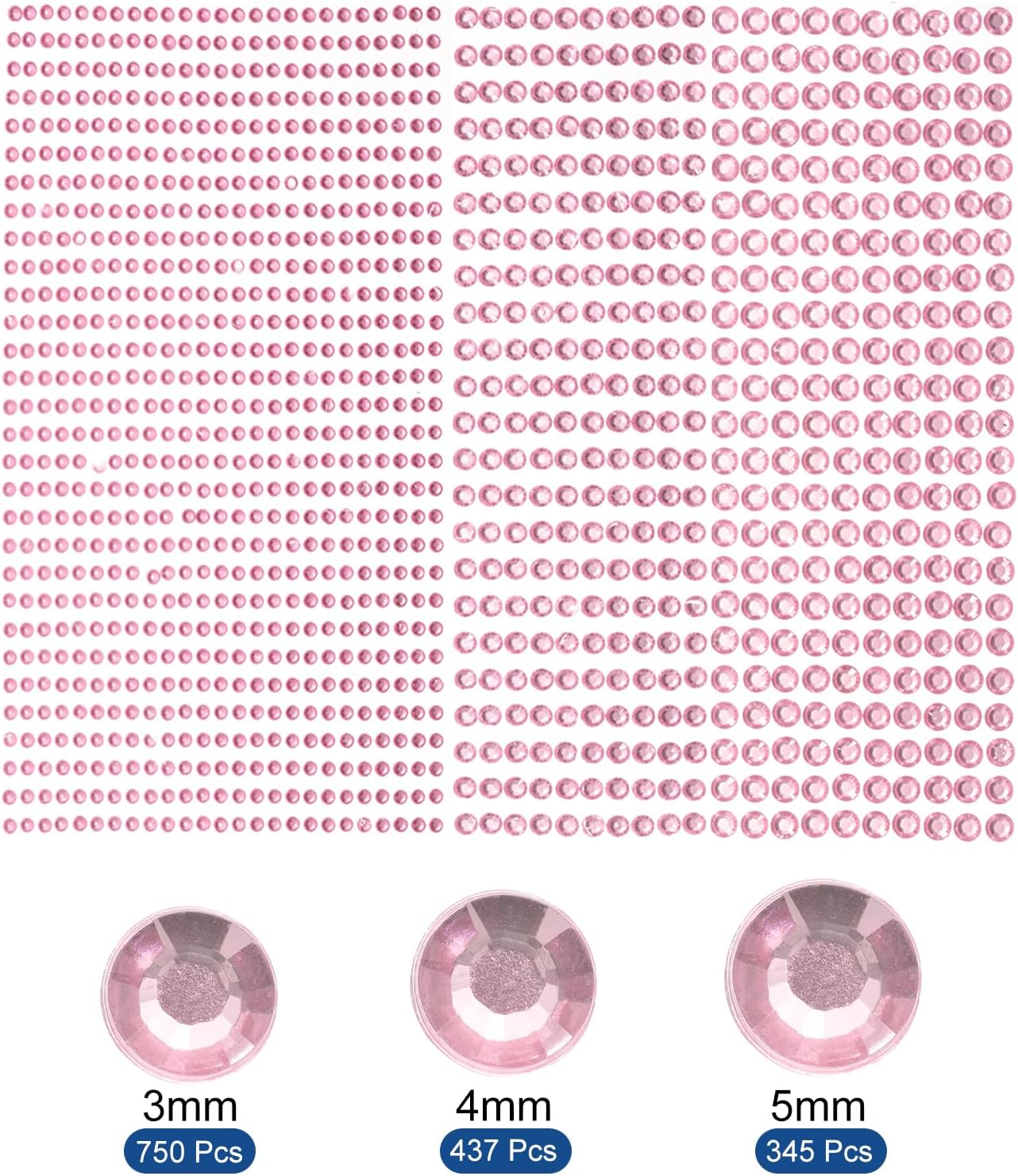 MECCANIXITY 1532Pcs 3 Sheets Rhinestone Stickers 3/4/5 mm Self Adhesive Rhinestones Gems Glitter Stickers for DIY Decoration Craft Face Eye Nails Hair Make Up, Light Pink