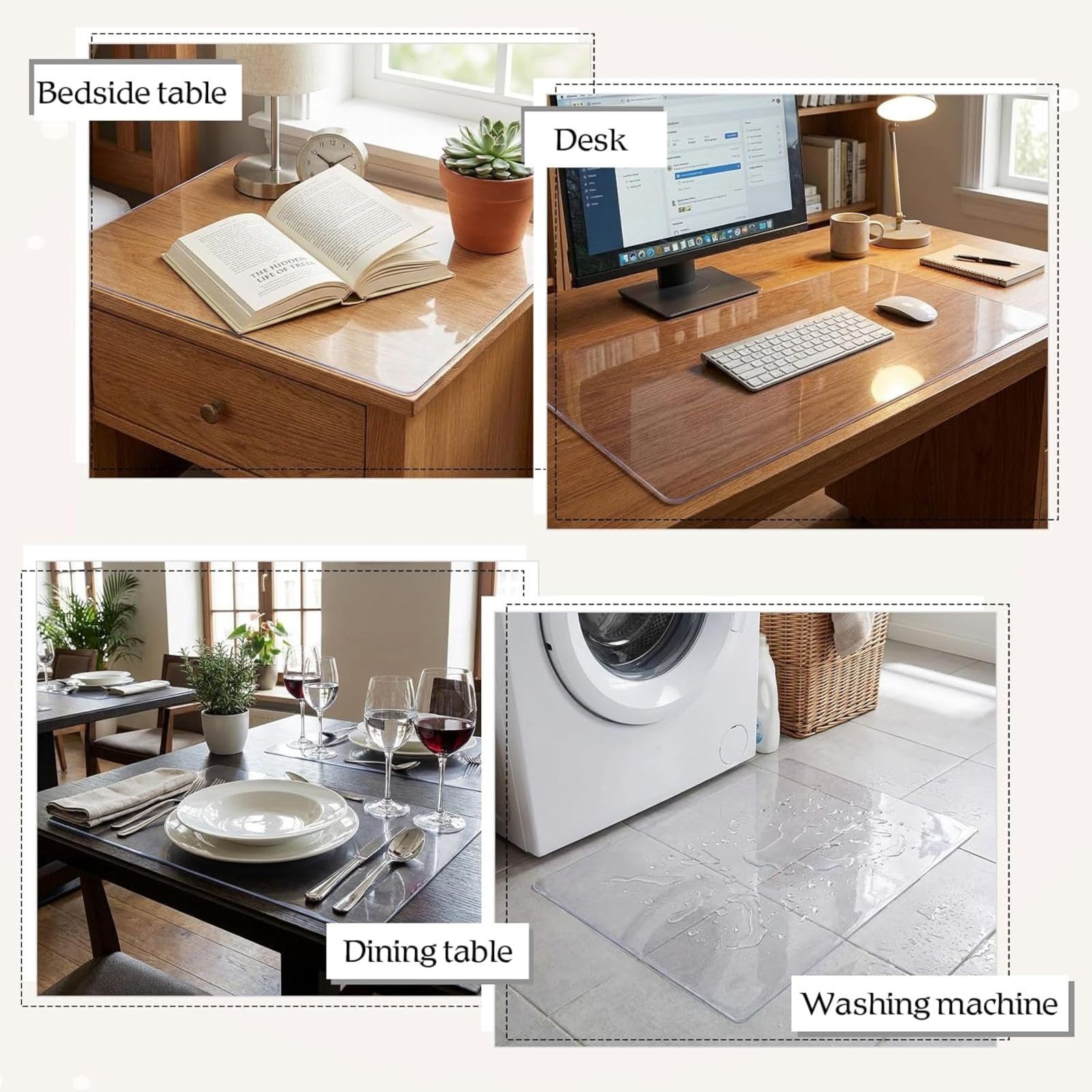 PVC-Transparente Tischunterlage, Rutschfeste Abgerundete Ecken Schreibunterlage, Wasserdichte Schreibtisch Unterlage 1.5mm, Schreibtischunterlage Transparent, Für Büro Zuhause(160cm x 200cm)