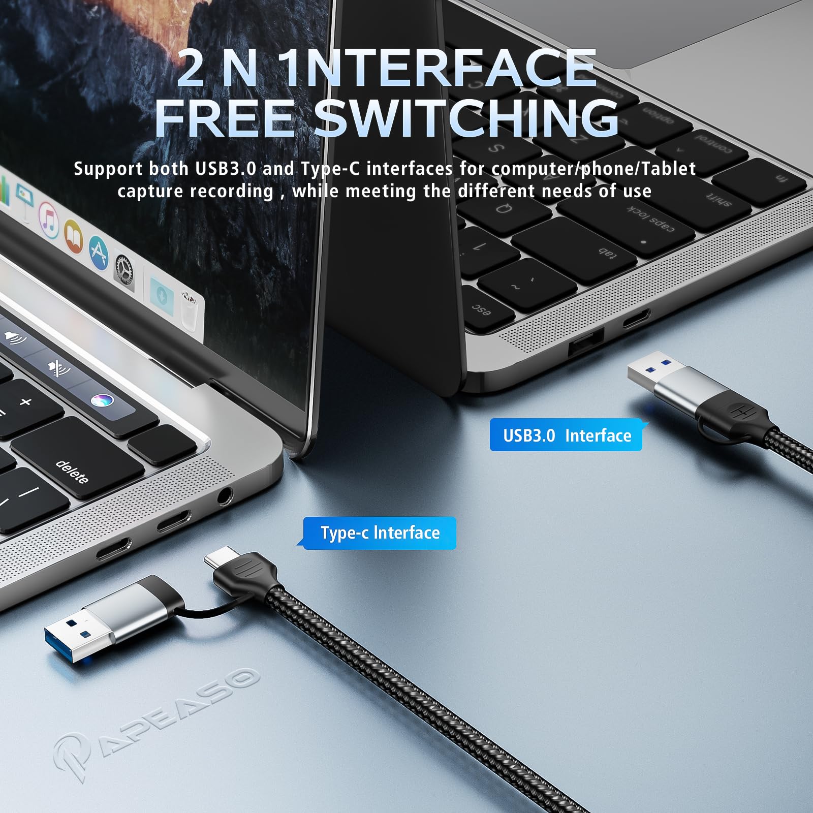 Papeaso Tarjeta de captura de video USB 3.0, tarjeta de captura HDMI a USB-A/C con PD, 1440P 30 fps y captura de video 1080P 60 fps, para transmisión, enseñanza, juegos, videoconferencia o transmisión