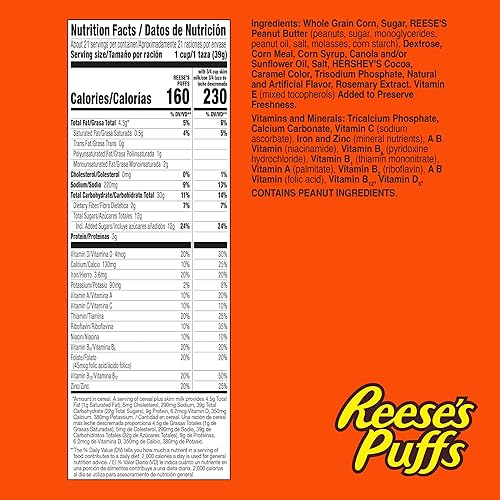 Miniatura 10 de Reeses Puffs Chocolatey - Cereal de mantequilla de maní cereales de desayuno para niños hechos con maíz integral caja de tamaño grande de 167 onzas