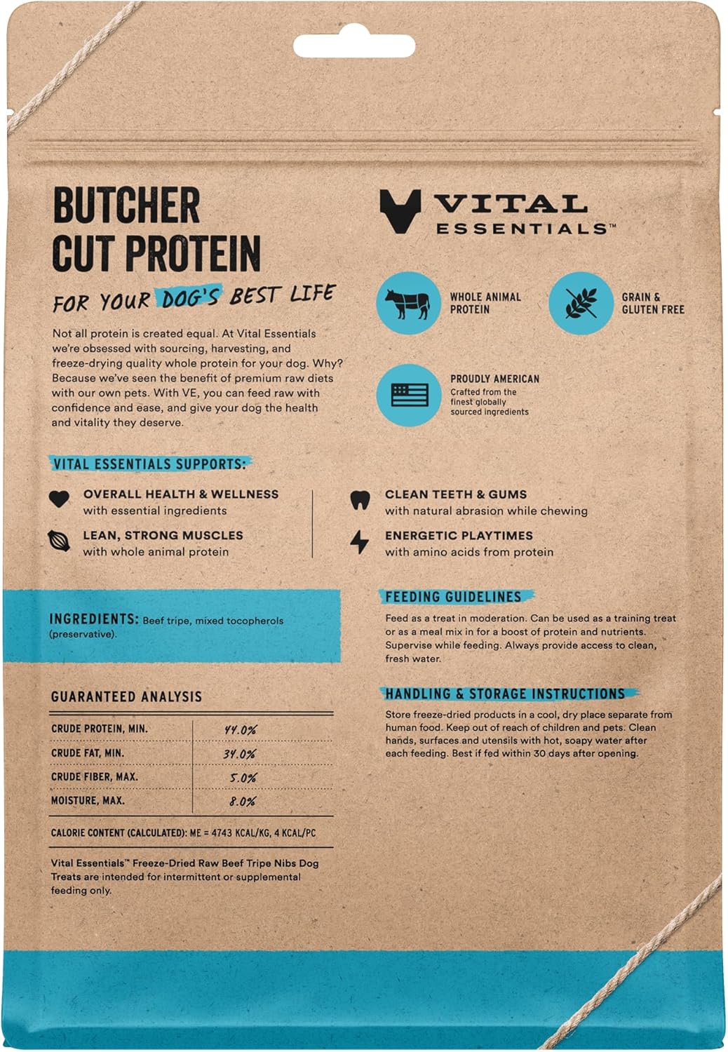 Vital Essentials Freeze Dried Dog Treats | Beef Tripe Nibs (Large Bites), Single Protein | Premium Quality | Grain Free Training Treats for Dogs, 14 oz Bag