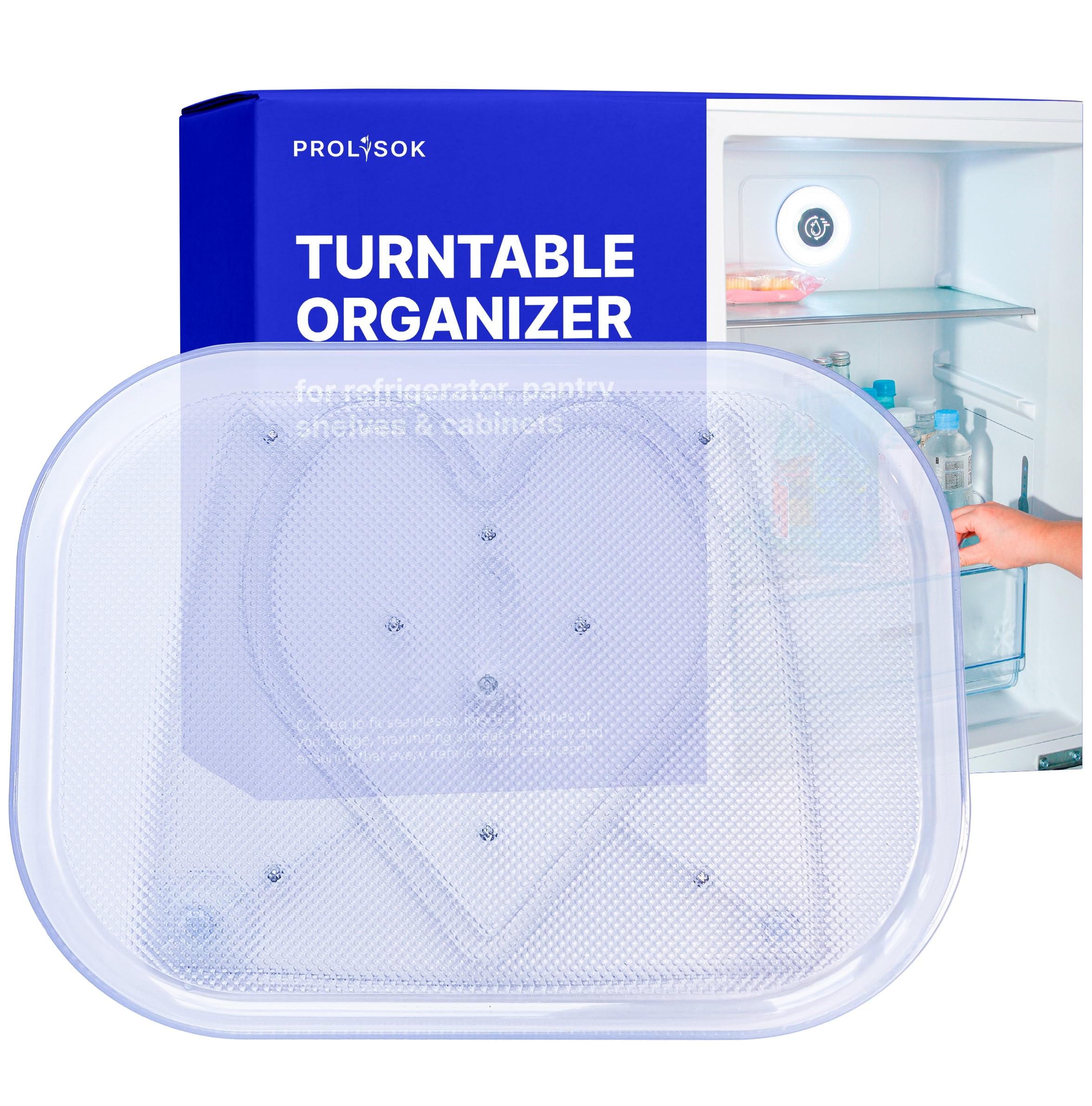 PROLISOK Lazy Susan Turntable Organizer for Refrigerator, Fridge, Storage, Cabinet & Countertop – Rectangular 360-degree Rotation Tray for Kitchen – 15.75 inch, Clear