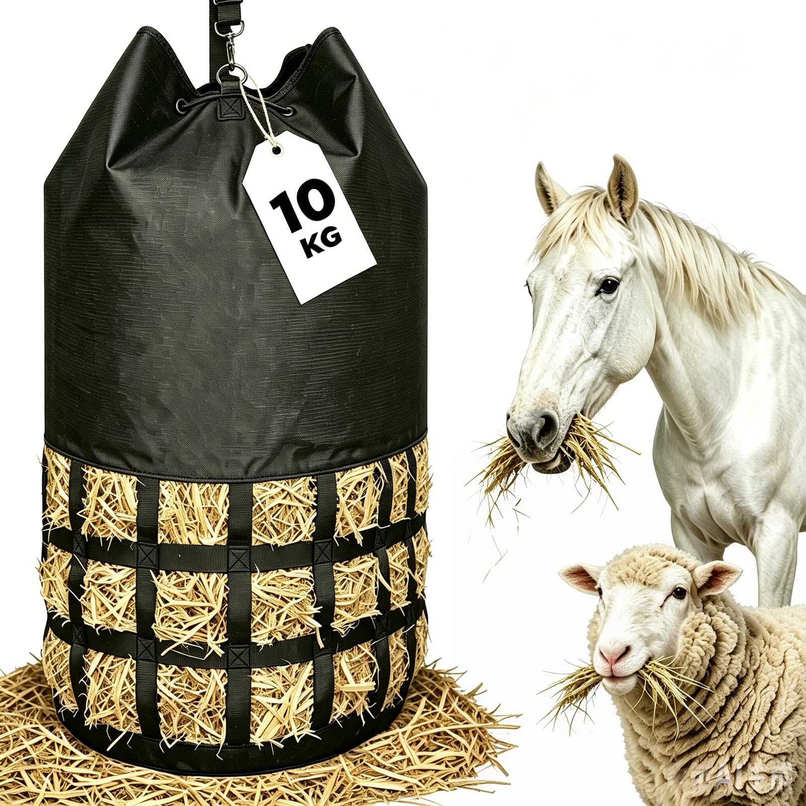 Heunetz engmaschig für Pferde, Esel & Ziegen | Premium XXL-Heusack für Pferde mit 6,5 cm Maschenweite, ideal für Übernachtung, Weide & Pferdeanhänger – langlebig & Slow-Feeding